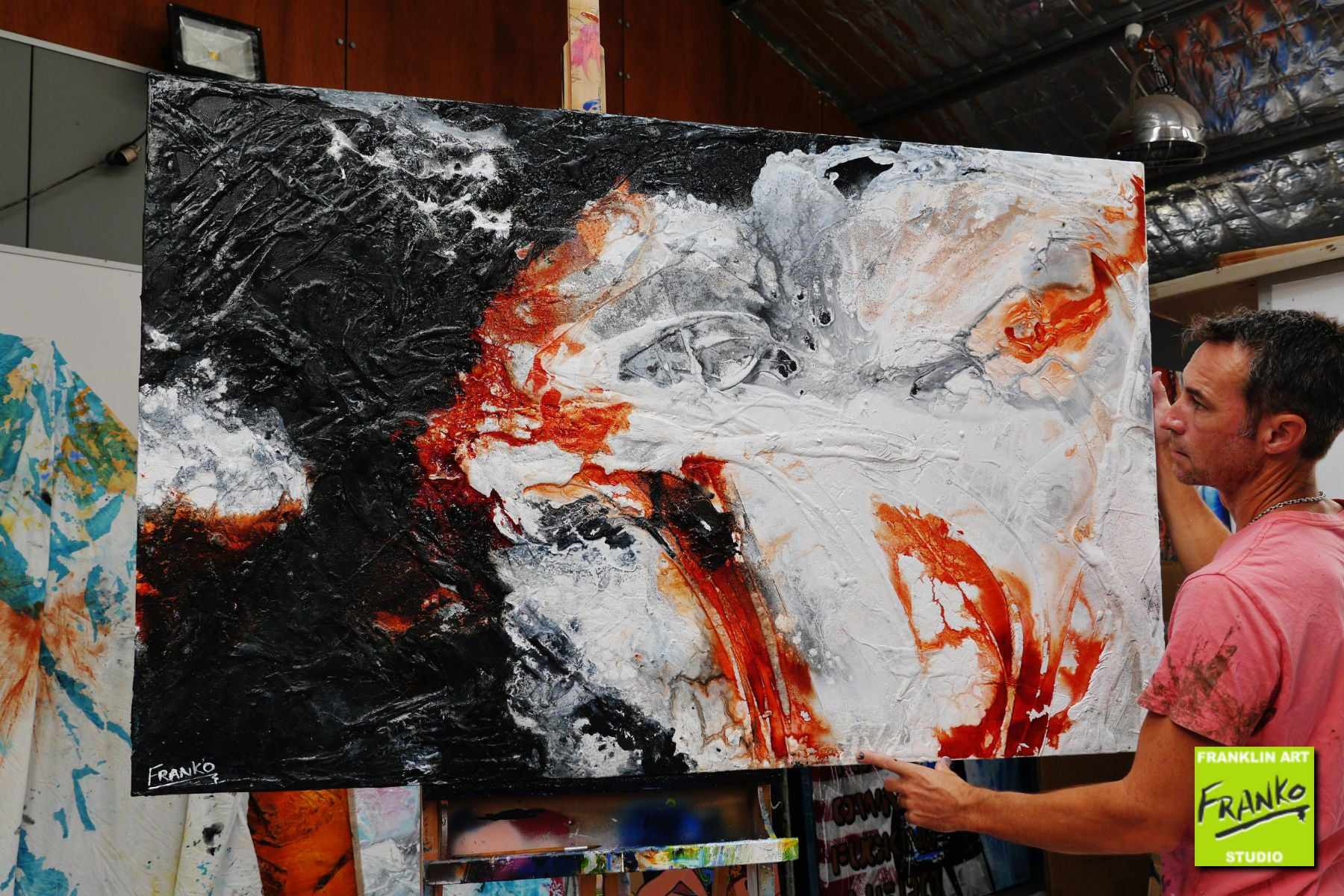 Deep Slate and Rust 160cm x 100cm White Black Rust Textured Abstract Painting (SOLD)-Abstract-[Franko_Artist]-[The_Block]-[Dream_Homes]-[ideas]- [Grand_Designs]-Franklin Art Studio