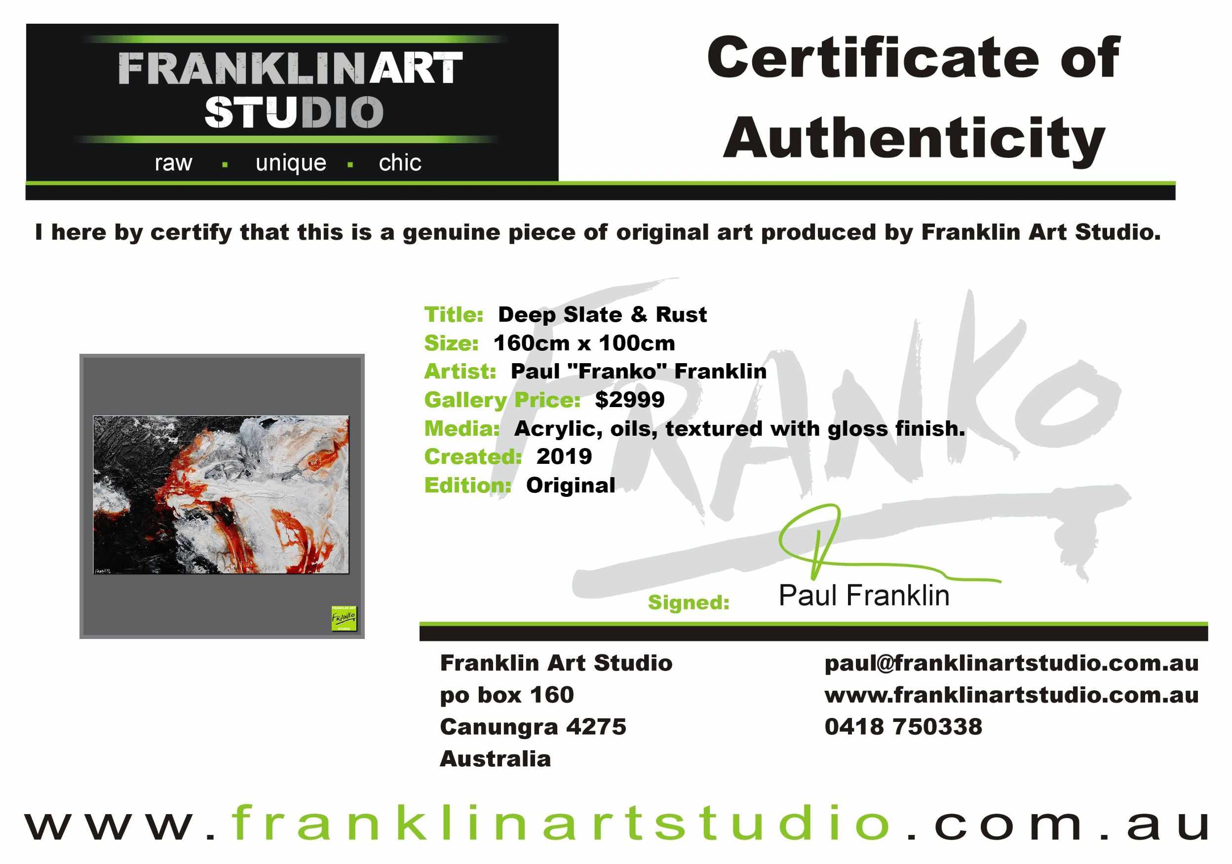 Deep Slate and Rust 160cm x 100cm White Black Rust Textured Abstract Painting (SOLD)-Abstract-[Franko_Artist]-[The_Block]-[Dream_Homes]-[ideas]-[Grand_Designs]-[Art_Lover]-Franklin Art Studio