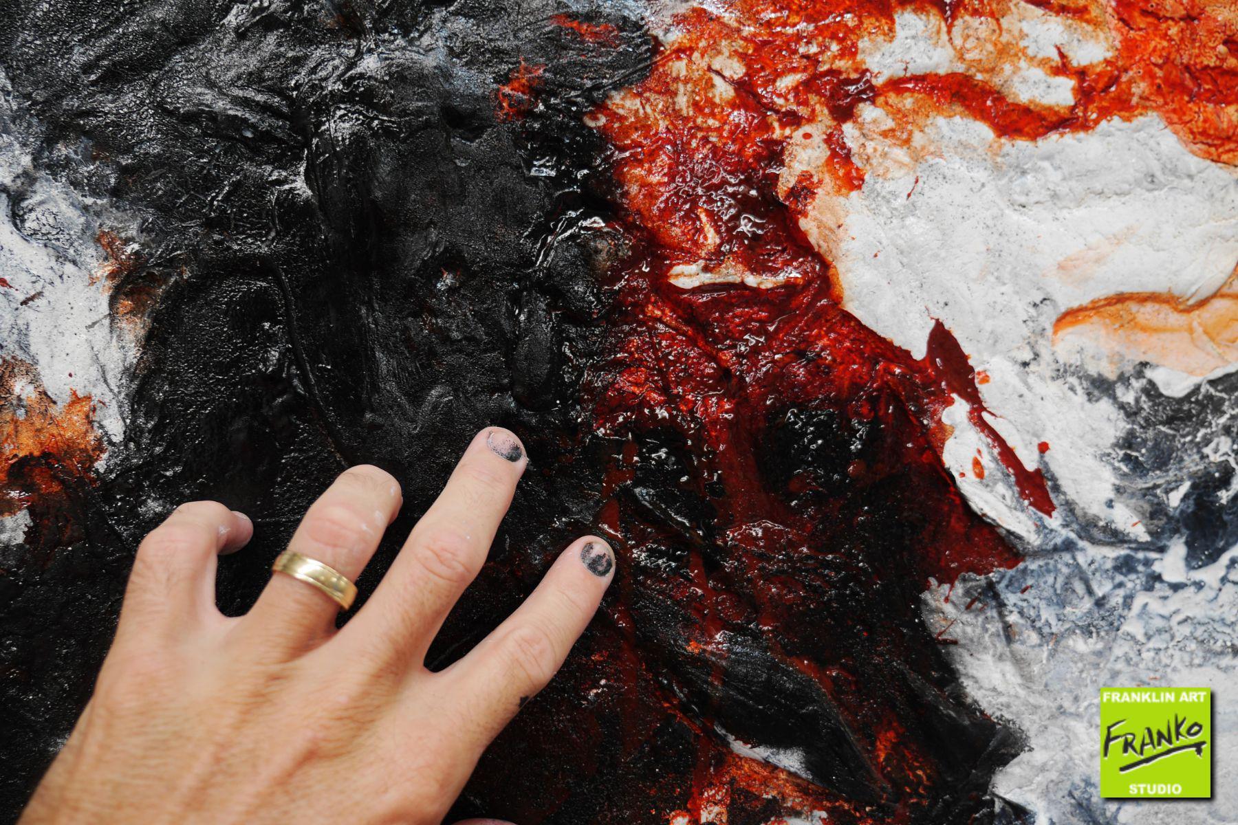 Deep Slate and Rust 160cm x 100cm White Black Rust Textured Abstract Painting (SOLD)