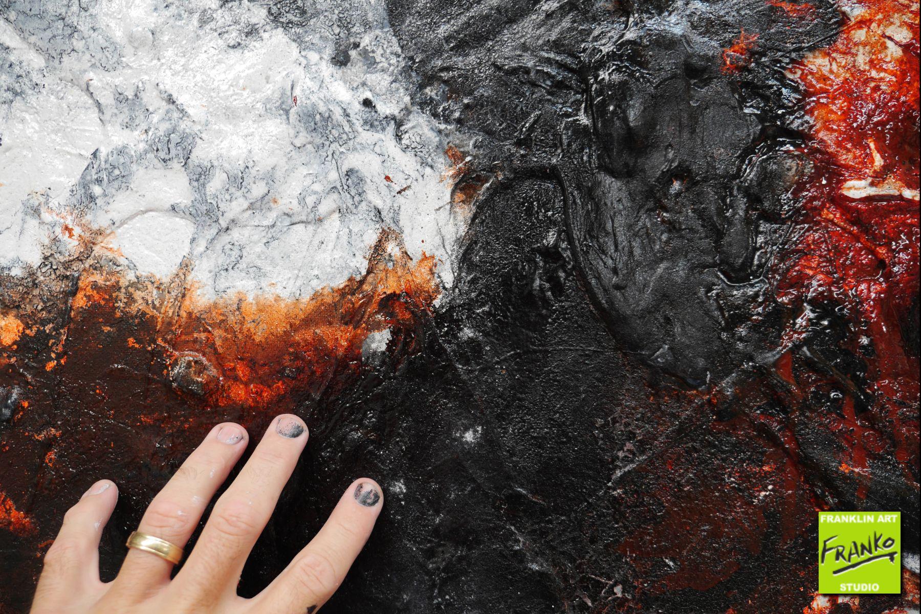 Deep Slate and Rust 160cm x 100cm White Black Rust Textured Abstract Painting (SOLD)-Abstract-[Franko]-[Artist]-[Australia]-[Painting]-Franklin Art Studio