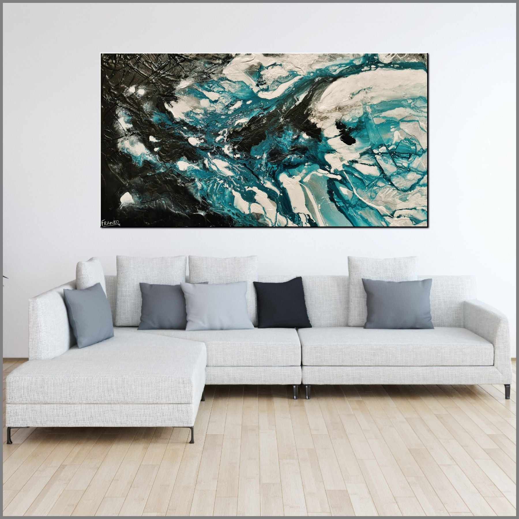 Deep Southern 190cm x 100cm Teal Black Textured Abstract Painting (SOLD)-Abstract-[Franko_Artist]-[Australian_artist]-[Gold_Coast]-[Brisbane]-[modern]-[contemporary]-[original]-[Large_artwork]-[The_Block]-[Dream_Homes]-[ideas]-[Grand_Designs]-[Art_Lover]-Franklin Art Studio