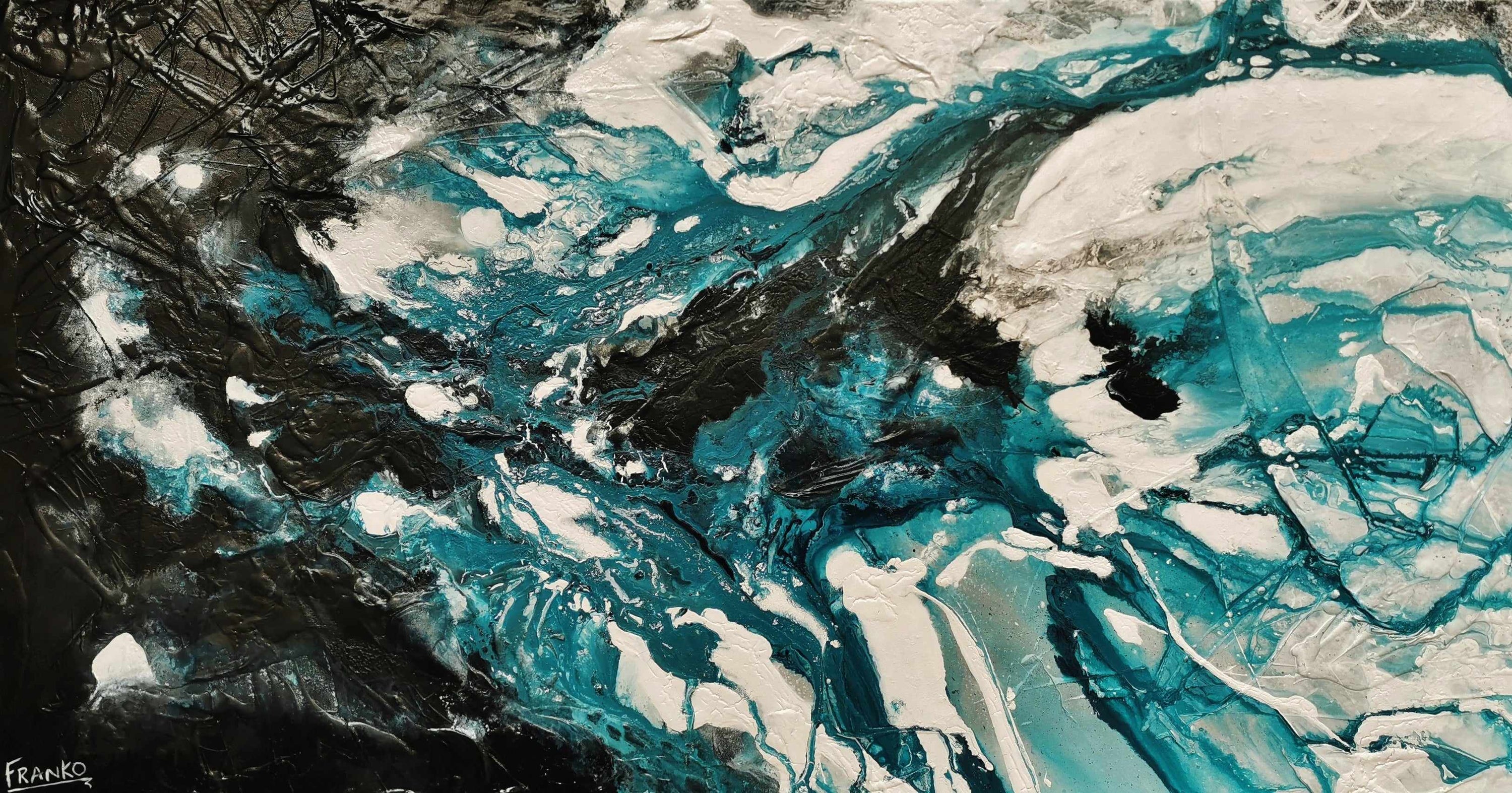 Deep Southern 190cm x 100cm Teal Black Textured Abstract Painting (SOLD)-Abstract-[Franko_Artist]-[Australian_artist]-[Gold_Coast]-[Brisbane]-[modern]-[contemporary]-[original]-[Large_artwork]-Franklin Art Studio