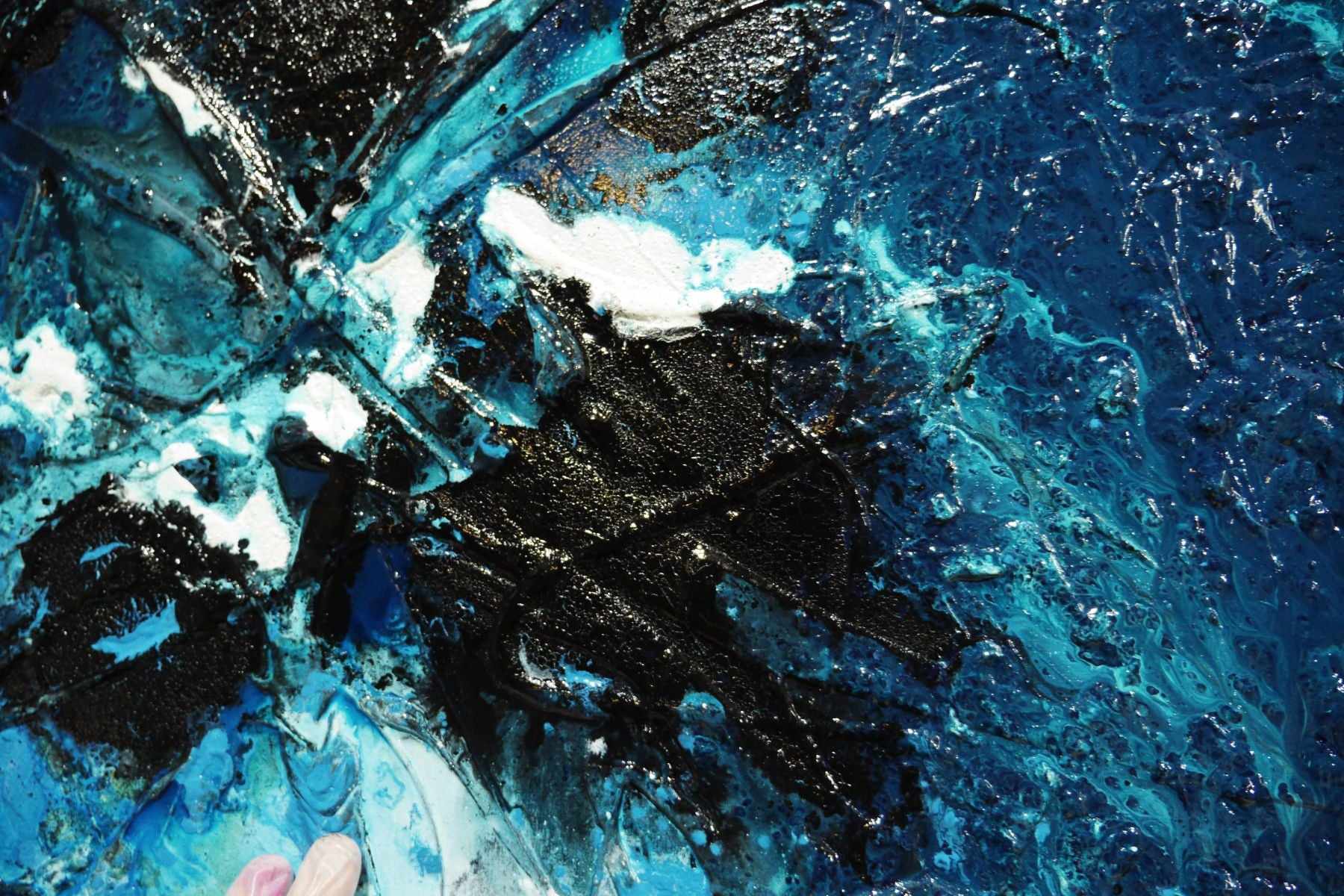 Deep Southern Avocado Smash 160cm x 100cm Blue Black Textured Abstract Painting (SOLD)