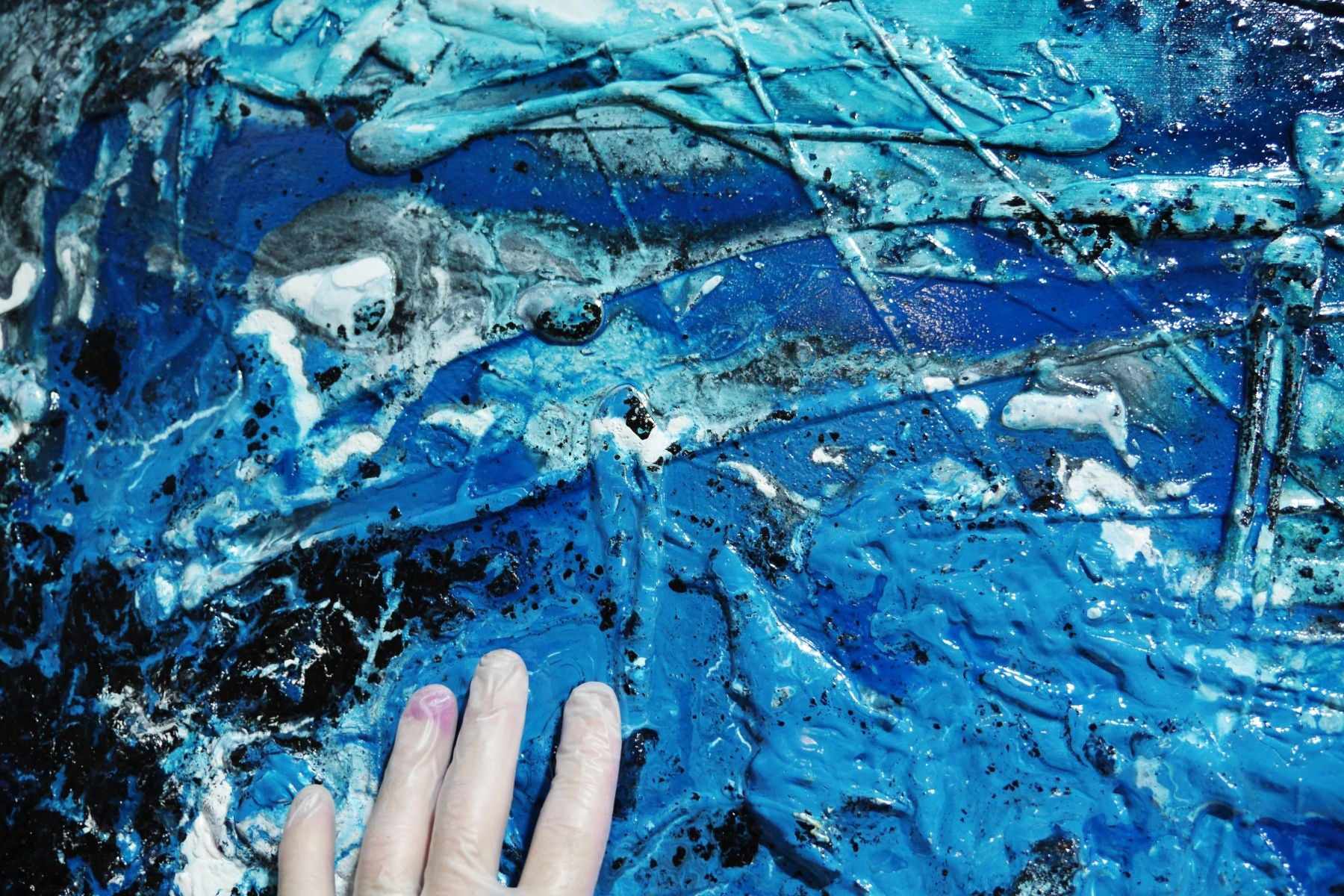 Deep Southern Avocado Smash 160cm x 100cm Blue Black Textured Abstract Painting (SOLD)