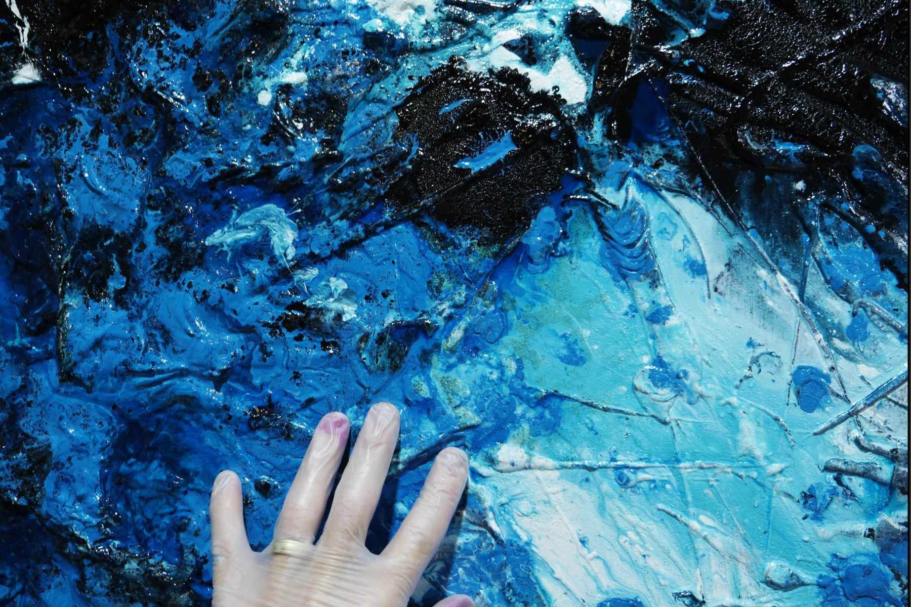Deep Southern Avocado Smash 160cm x 100cm Blue Black Textured Abstract Painting (SOLD)-abstract-[Franko]-[Artist]-[Australia]-[Painting]-Franklin Art Studio