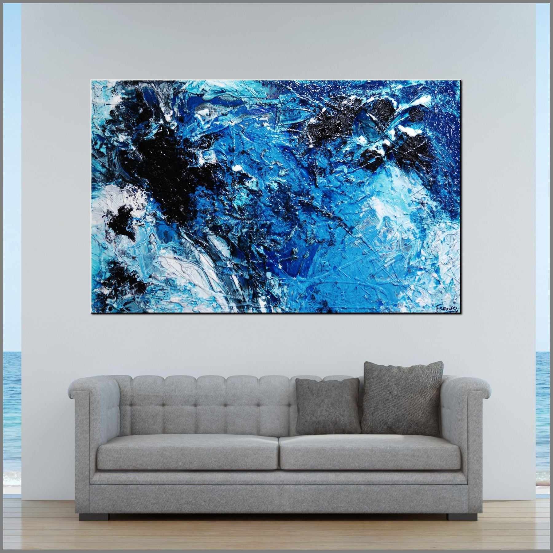 Deep Southern Avocado Smash 160cm x 100cm Blue Black Textured Abstract Painting (SOLD)-abstract-[Franko_Artist]-[Australian_artist]-[Gold_Coast]-[Brisbane]-[modern]-[contemporary]-[original]-[Large_artwork]-[The_Block]-[Dream_Homes]-[ideas]-[Grand_Designs]-[Art_Lover]-Franklin Art Studio