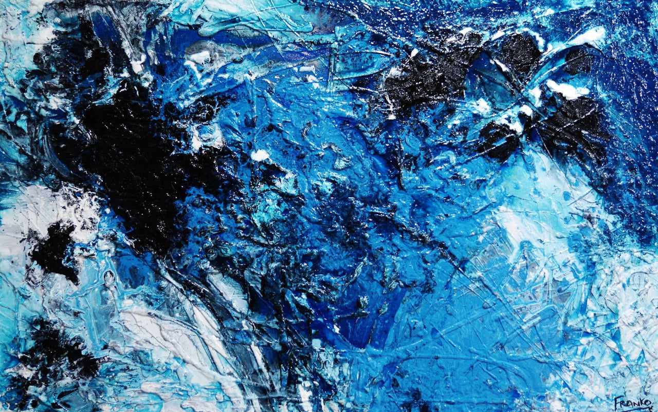 Deep Southern Avocado Smash 160cm x 100cm Blue Black Textured Abstract Painting (SOLD)-abstract-[Franko_Artist]-[Australian_artist]-[Gold_Coast]-[Brisbane]-[modern]-[contemporary]-[original]-[Large_artwork]-Franklin Art Studio