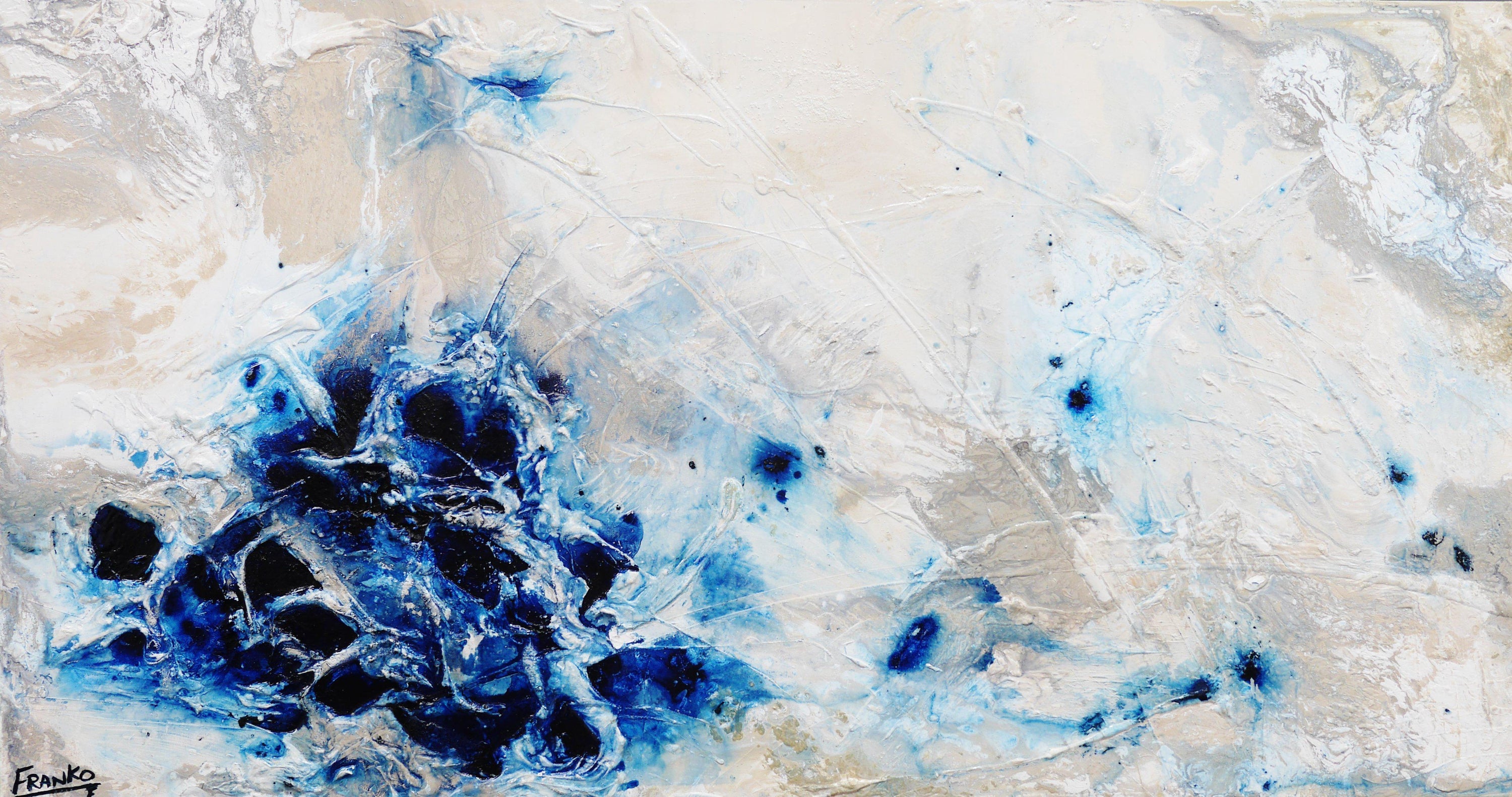 Desert Pools 190cm x 100cm Huge Blue White Abstract Painting (SOLD)-Abstract-[Franko_Artist]-[Australian_artist]-[Gold_Coast]-[Brisbane]-[modern]-[contemporary]-[original]-[Large_artwork]-Franklin Art Studio