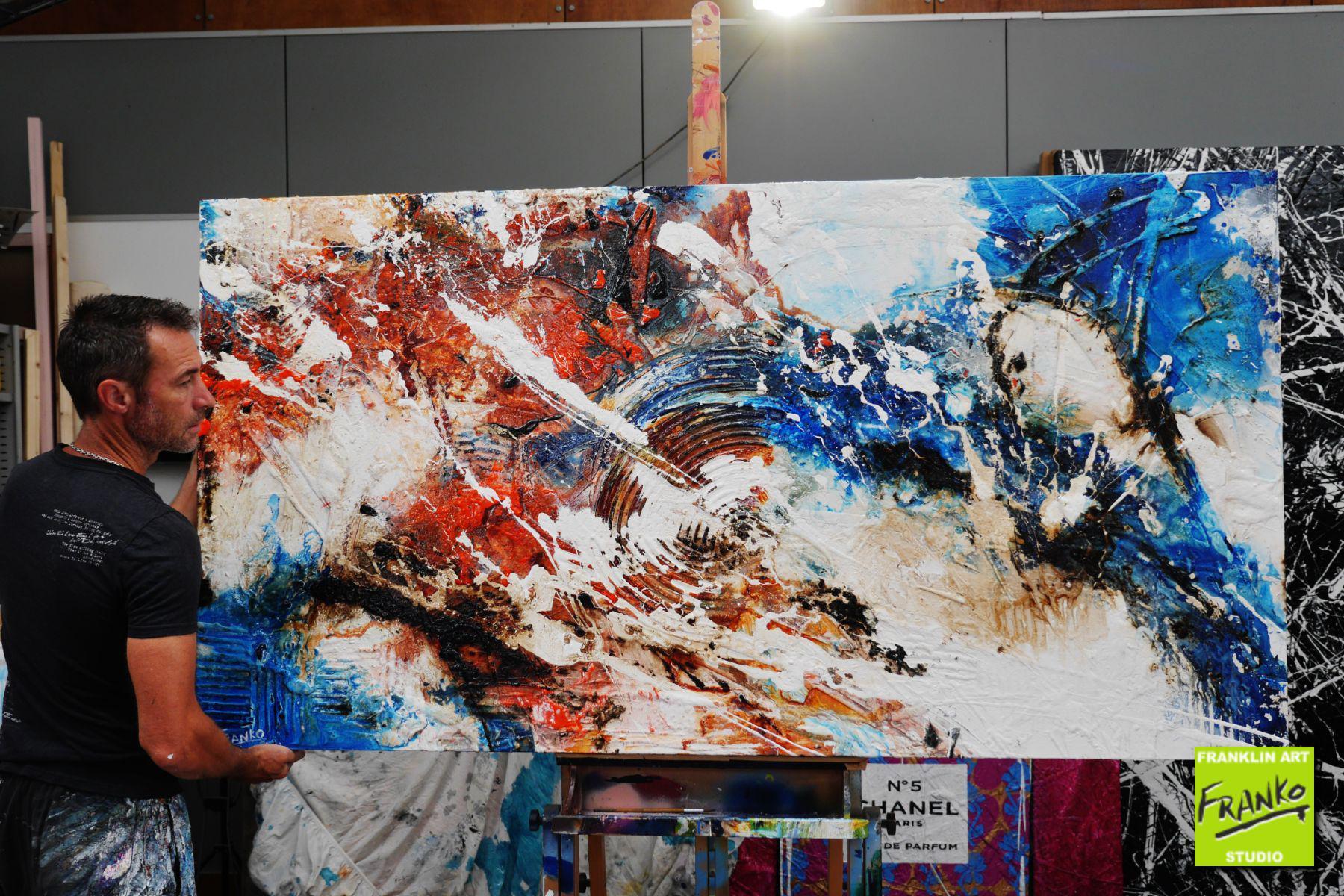 Desert Riches 190cm x 100cm Blue Red White Textured Abstract Painting (SOLD)-Abstract-[Franko_Artist]-[The_Block]-[Dream_Homes]-[ideas]- [Grand_Designs]-Franklin Art Studio
