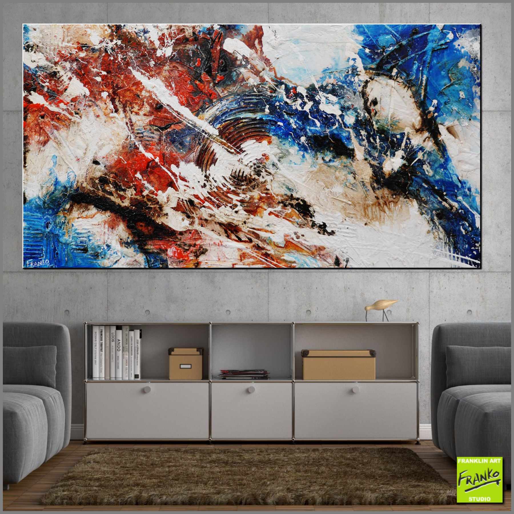 Desert Riches 190cm x 100cm Blue Red White Textured Abstract Painting (SOLD)-Abstract-[Franko_Artist]-[Australian_artist]-[Gold_Coast]-[Brisbane]-[modern]-[contemporary]-[original]-[Large_artwork]-[The_Block]-[Dream_Homes]-[ideas]-[Grand_Designs]-[Art_Lover]-Franklin Art Studio