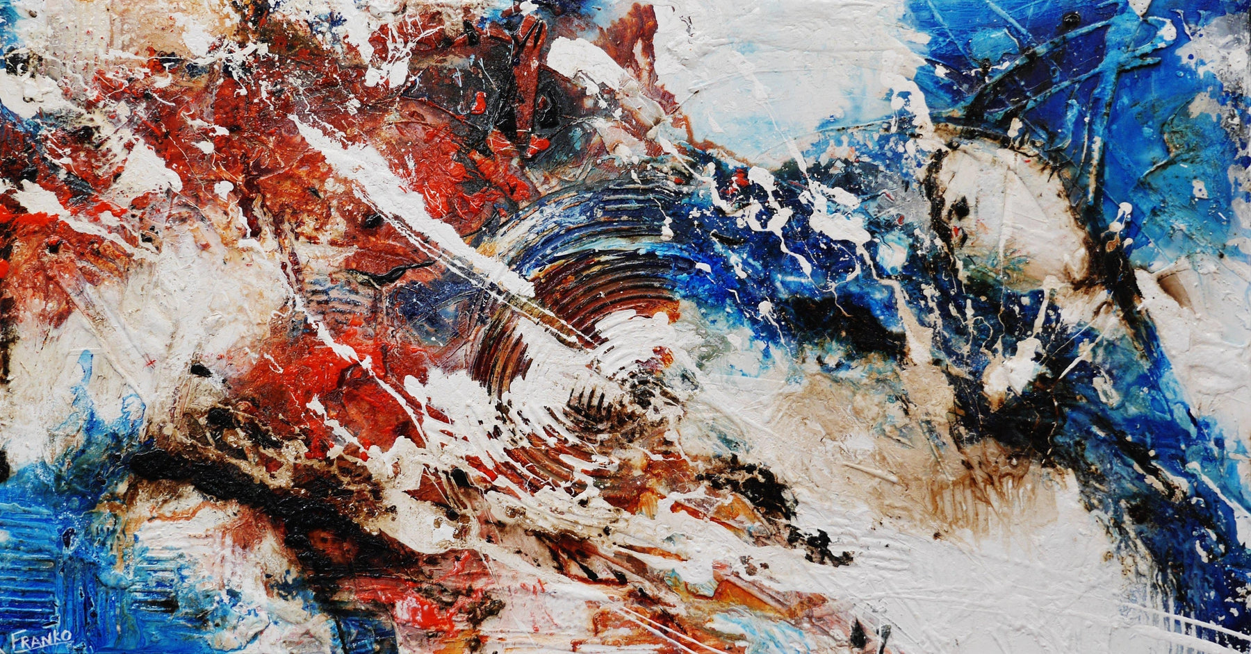 Desert Riches 190cm x 100cm Blue Red White Textured Abstract Painting (SOLD)-Abstract-[Franko_Artist]-[Australian_artist]-[Gold_Coast]-[Brisbane]-[modern]-[contemporary]-[original]-[Large_artwork]-Franklin Art Studio
