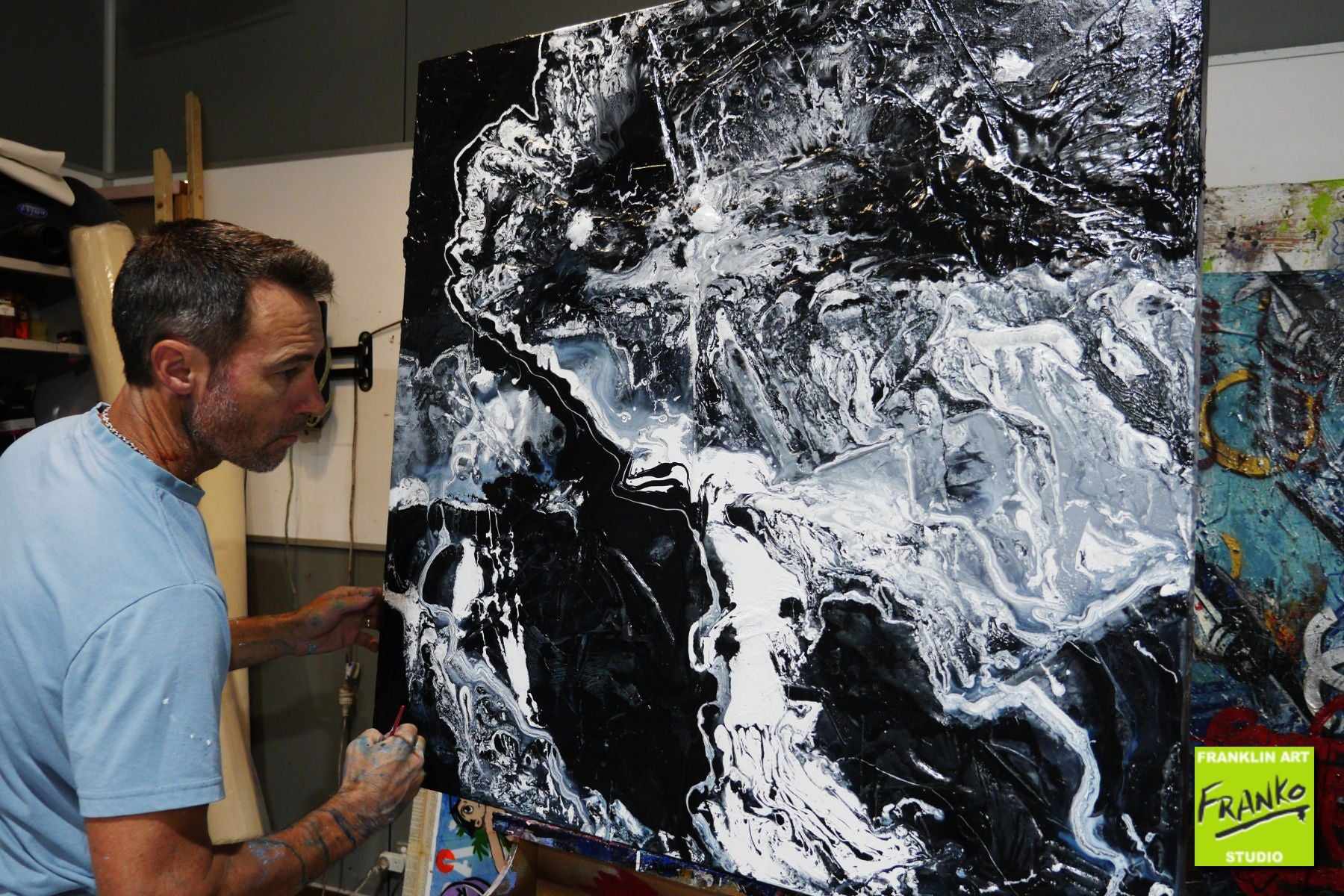 Designer Tango 100cm x 100cm White Black Textured Abstract Painting (SOLD)-Abstract-[Franko_Artist]-[The_Block]-[Dream_Homes]-[ideas]- [Grand_Designs]-Franklin Art Studio