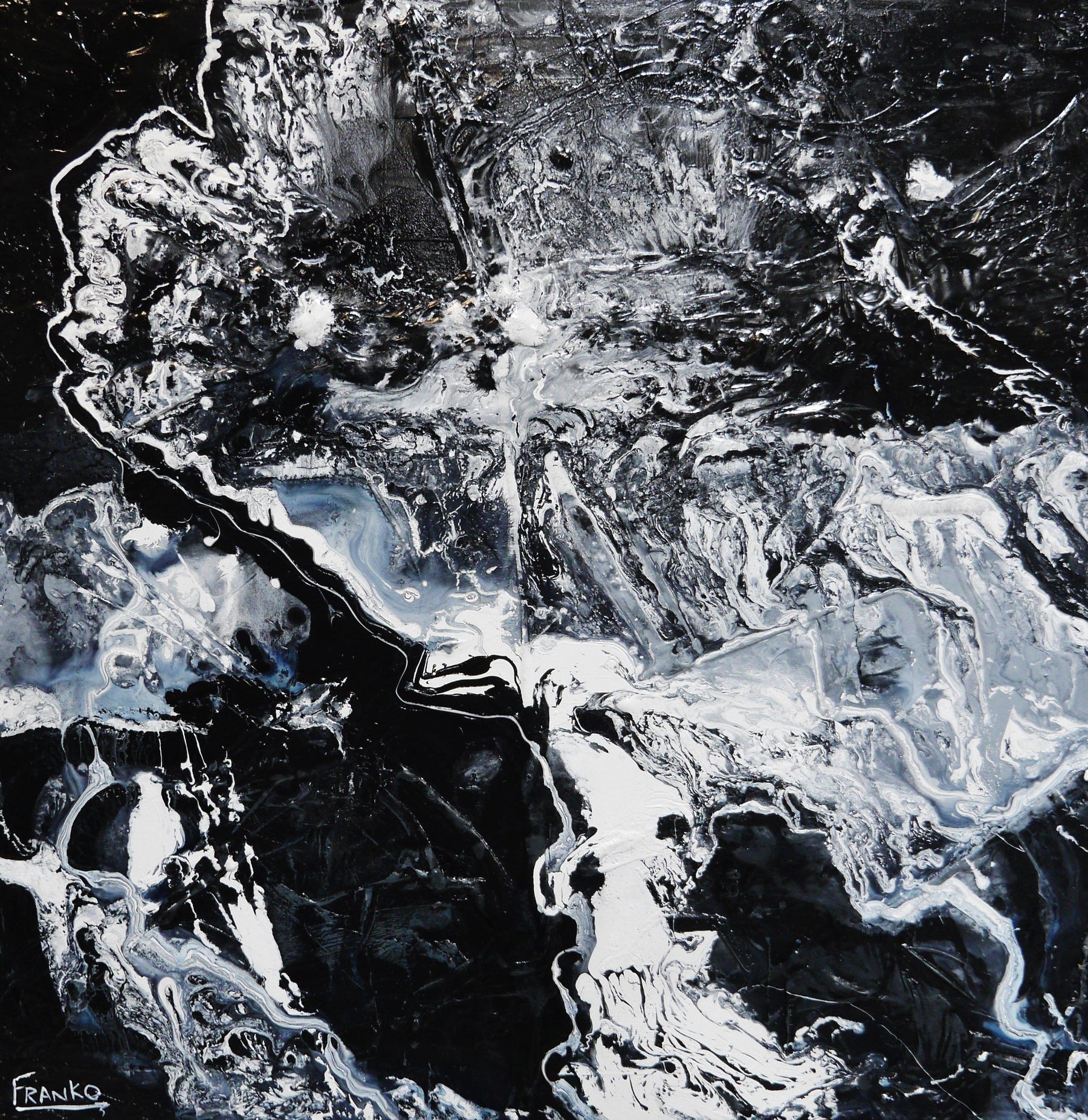 Designer Tango 100cm x 100cm White Black Textured Abstract Painting (SOLD)-Abstract-[Franko_Artist]-[Australian_artist]-[Gold_Coast]-[Brisbane]-[modern]-[contemporary]-[original]-[Large_artwork]-Franklin Art Studio