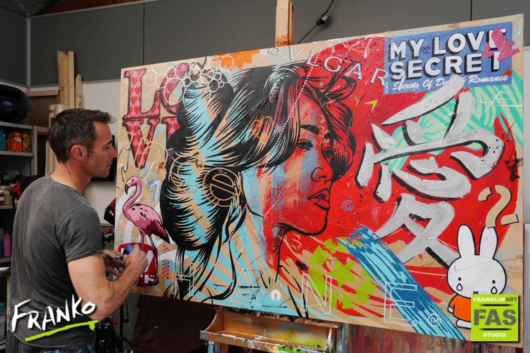 Destiny 160cm x 100cm Geisha Textured Urban Pop Art Painting (SOLD)-urban pop-[Franko_Artist]-[The_Block]-[Dream_Homes]-[ideas]-[Grand_Designs]-[Art_Lover]-Franklin Art Studio