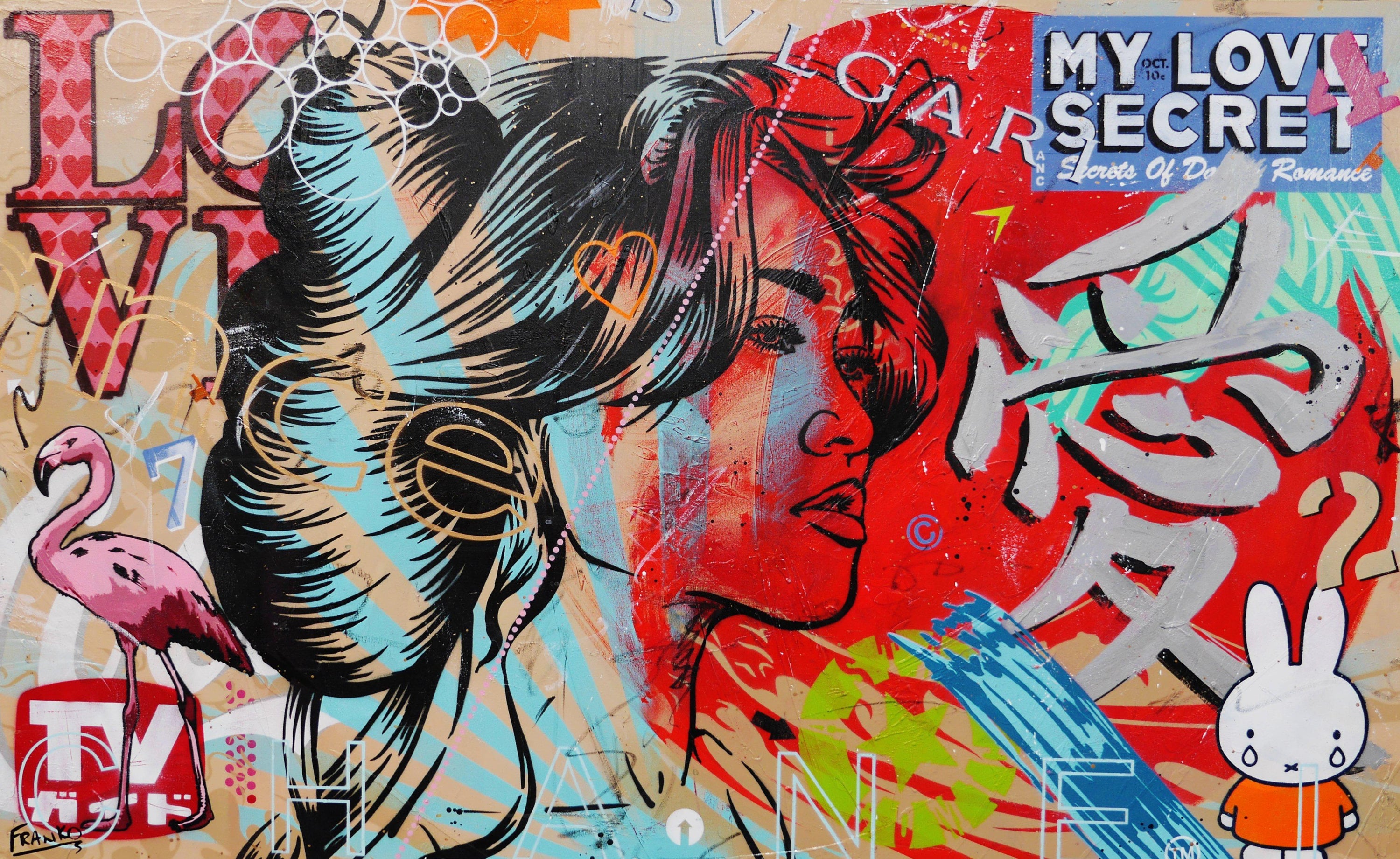 Destiny 160cm x 100cm Geisha Textured Urban Pop Art Painting (SOLD)-urban pop-[Franko_Artist]-[Australian_artist]-[Gold_Coast]-[Brisbane]-[modern]-[contemporary]-[original]-[Large_artwork]-Franklin Art Studio
