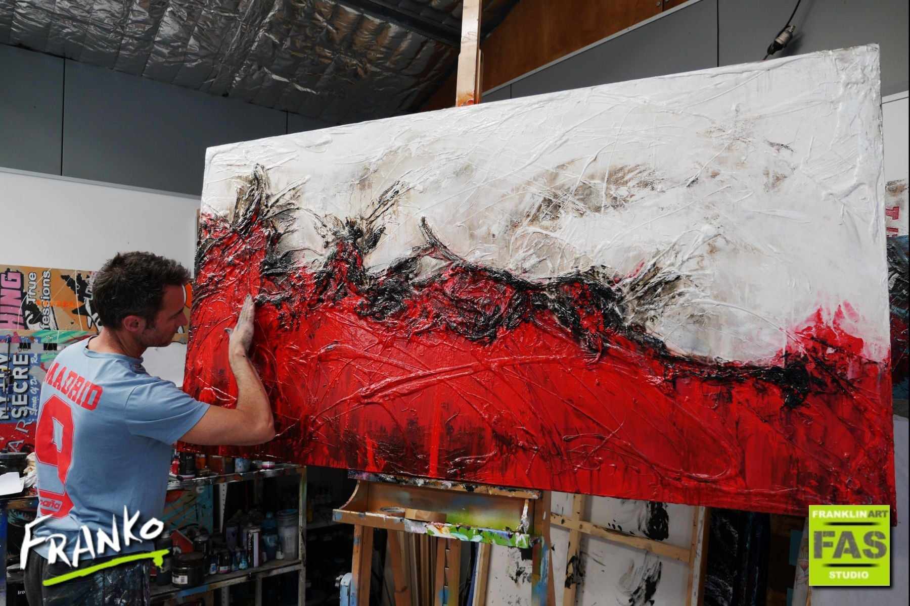 Devils Advocate 190cm x 100cm Red White Textured Abstract Painting (SOLD)-Abstract-[Franko_Artist]-[The_Block]-[Dream_Homes]-[ideas]- [Grand_Designs]-Franklin Art Studio