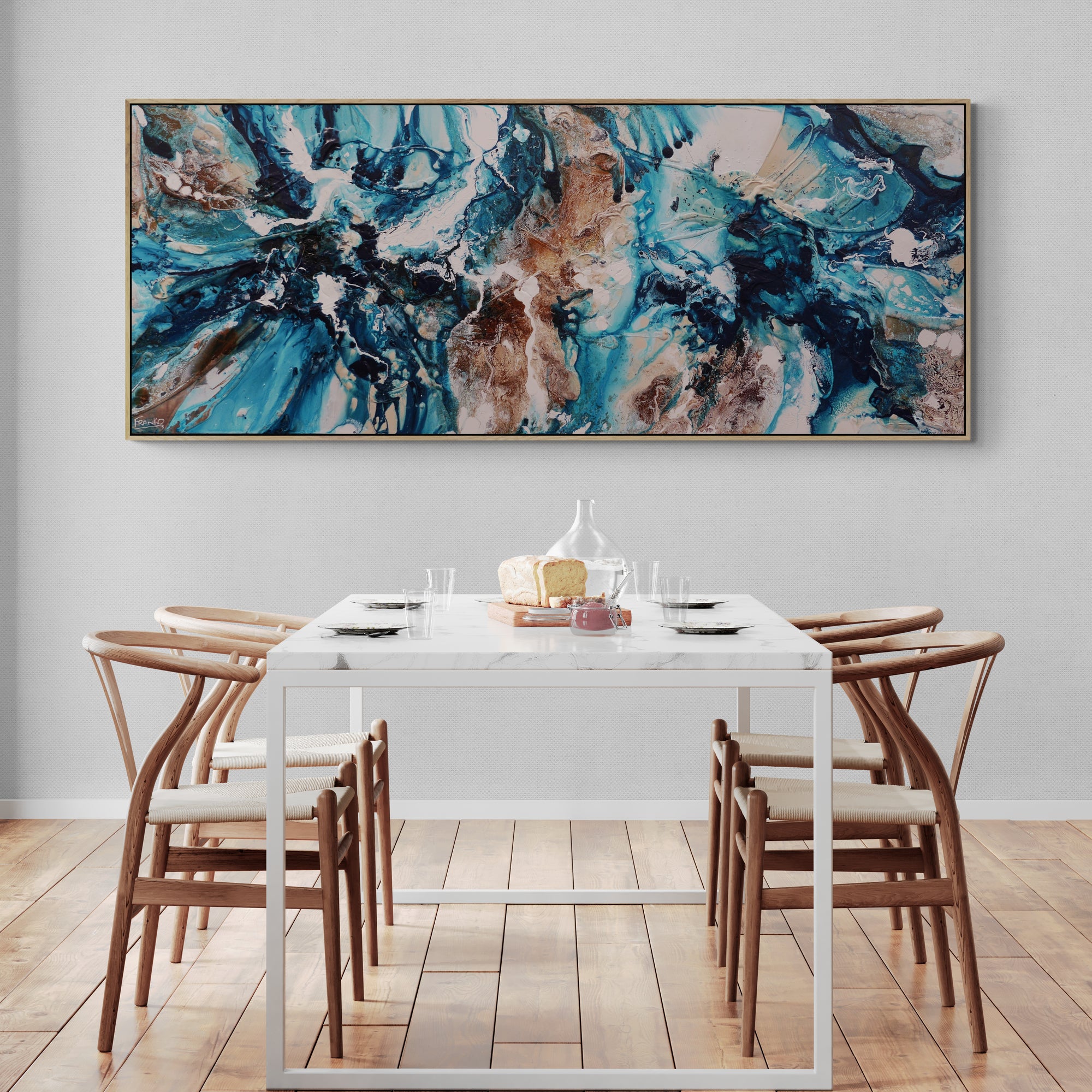 Southern Jam 200cm x 80cm Teal Rust White Textured Abstract Painting (SOLD)-Abstract-[Franko_Artist]-[The_Block]-[Dream_Homes]-[ideas]-[Grand_Designs]-[Art_Lover]-Franklin Art Studio