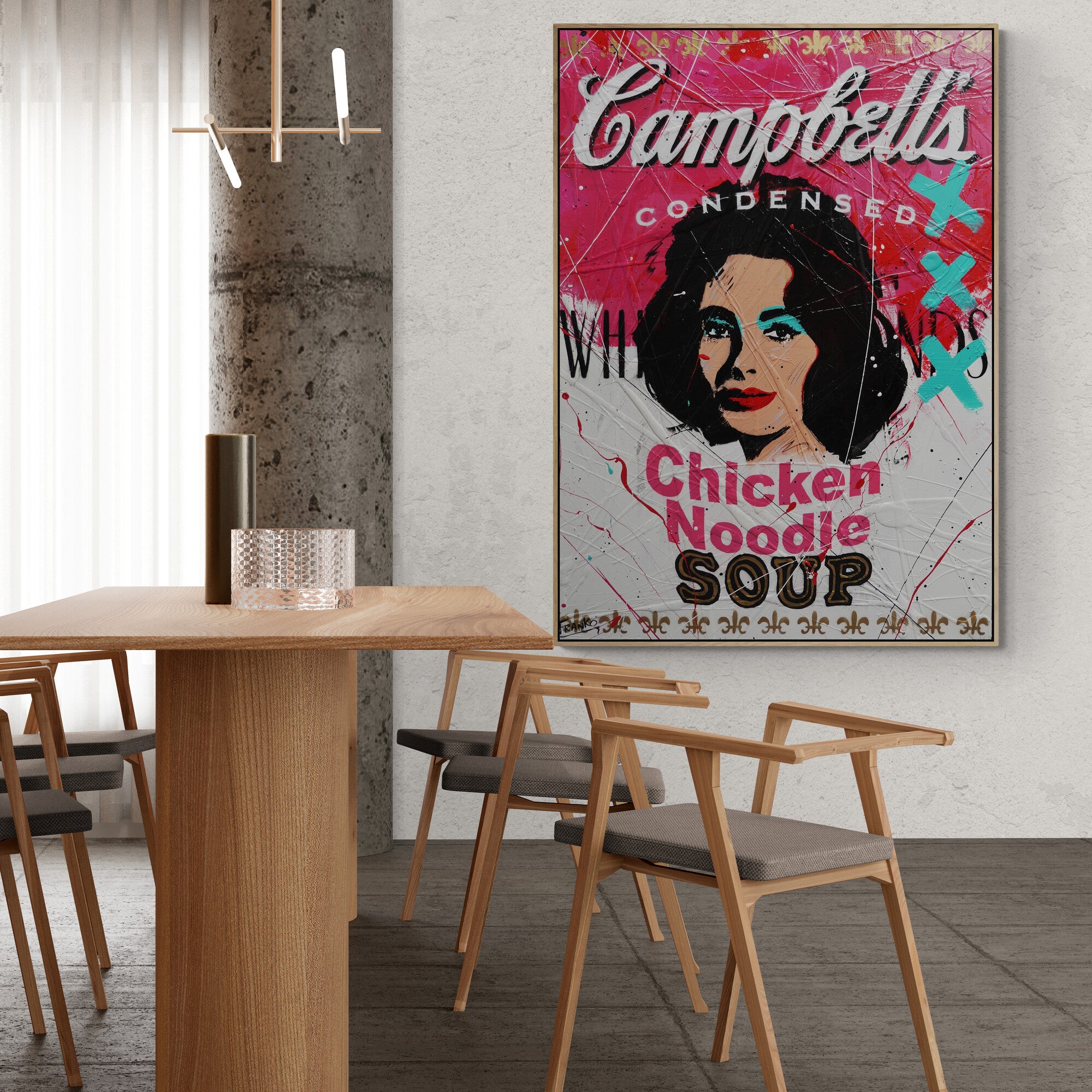 Noodle Liz 140cm x 100cm Campbell's Soup Textured Urban Pop Art Painting (SOLD)-Urban Pop Art-[Franko_Artist]-[The_Block]-[Dream_Homes]-[ideas]-[Grand_Designs]-[Art_Lover]-Franklin Art Studio