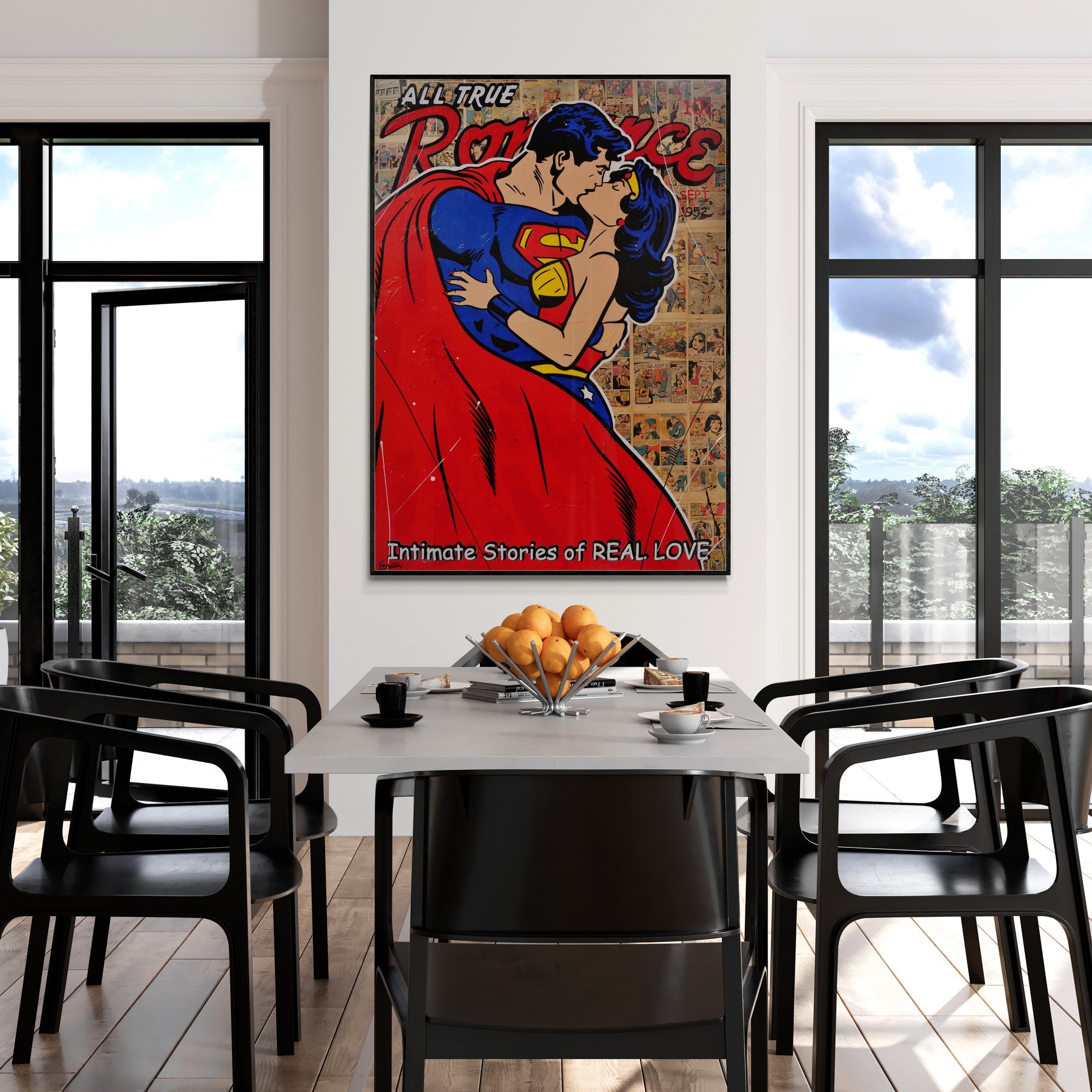 True Romancing 140cm x 100cm Superman Urban Pop Art Book Club Painting (SOLD)-book club-[Franko_Artist]-[Australian_artist]-[Gold_Coast]-[Brisbane]-[modern]-[contemporary]-[original]-[Large_artwork]-[The_Block]-[Dream_Homes]-[ideas]-[Grand_Designs]-[Art_Lover]-Franklin Art Studio