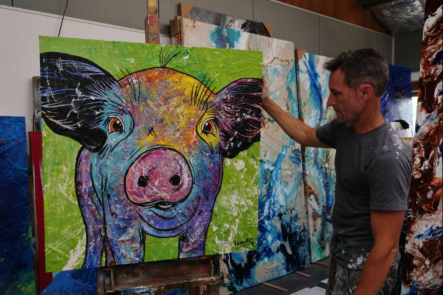 Don Junior 100cm x 100cm Pig Textured Abstract Realism Painting (SOLD)-abstract realism-[Franko_Artist]-[The_Block]-[Dream_Homes]-[ideas]- [Grand_Designs]-Franklin Art Studio