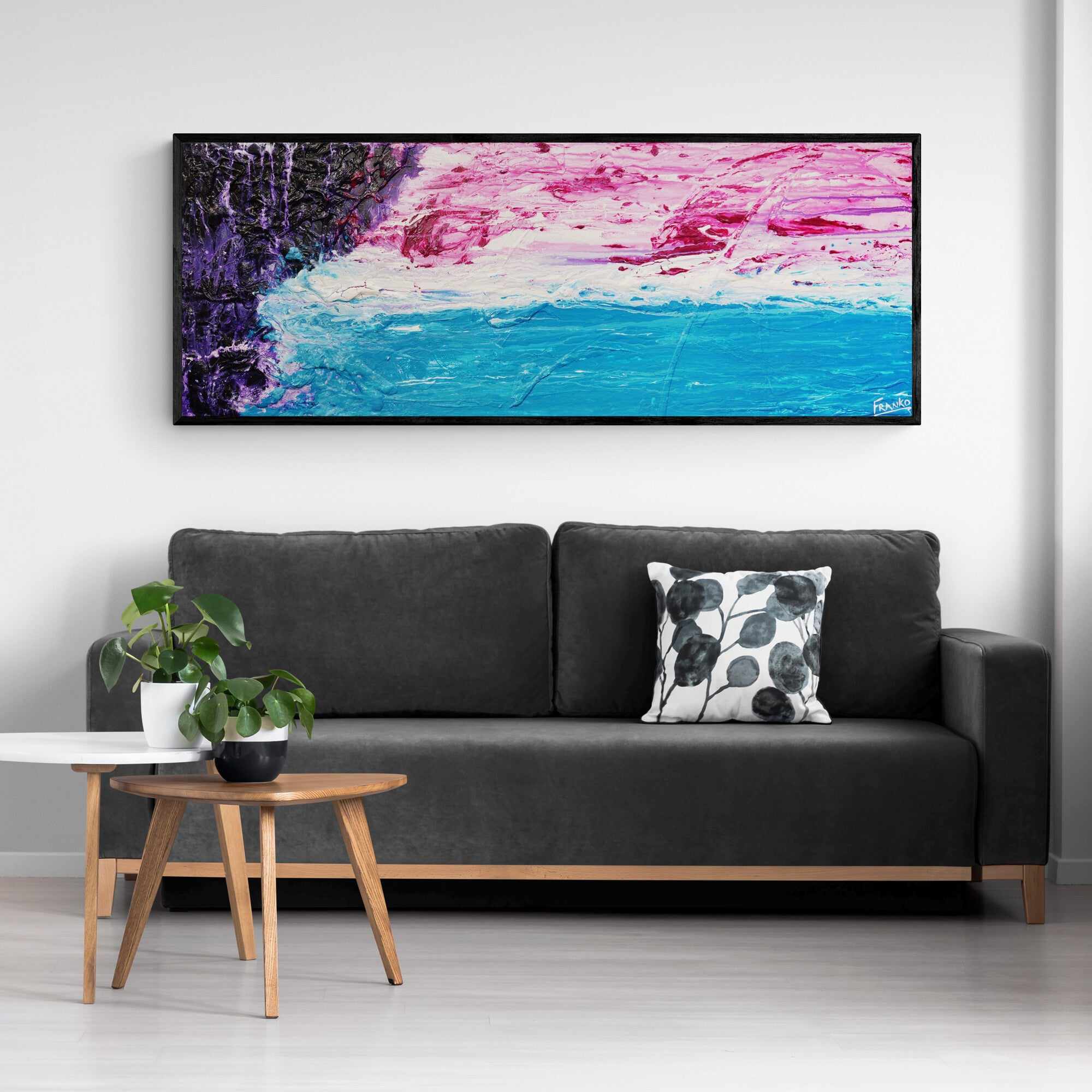 Don't Let Me Go 160cm x 60cm Blue Pink Purple Textured Abstract Painting (SOLD)-abstract-[Franko_Artist]-[The_Block]-[Dream_Homes]-[ideas]- [Grand_Designs]-Franklin Art Studio