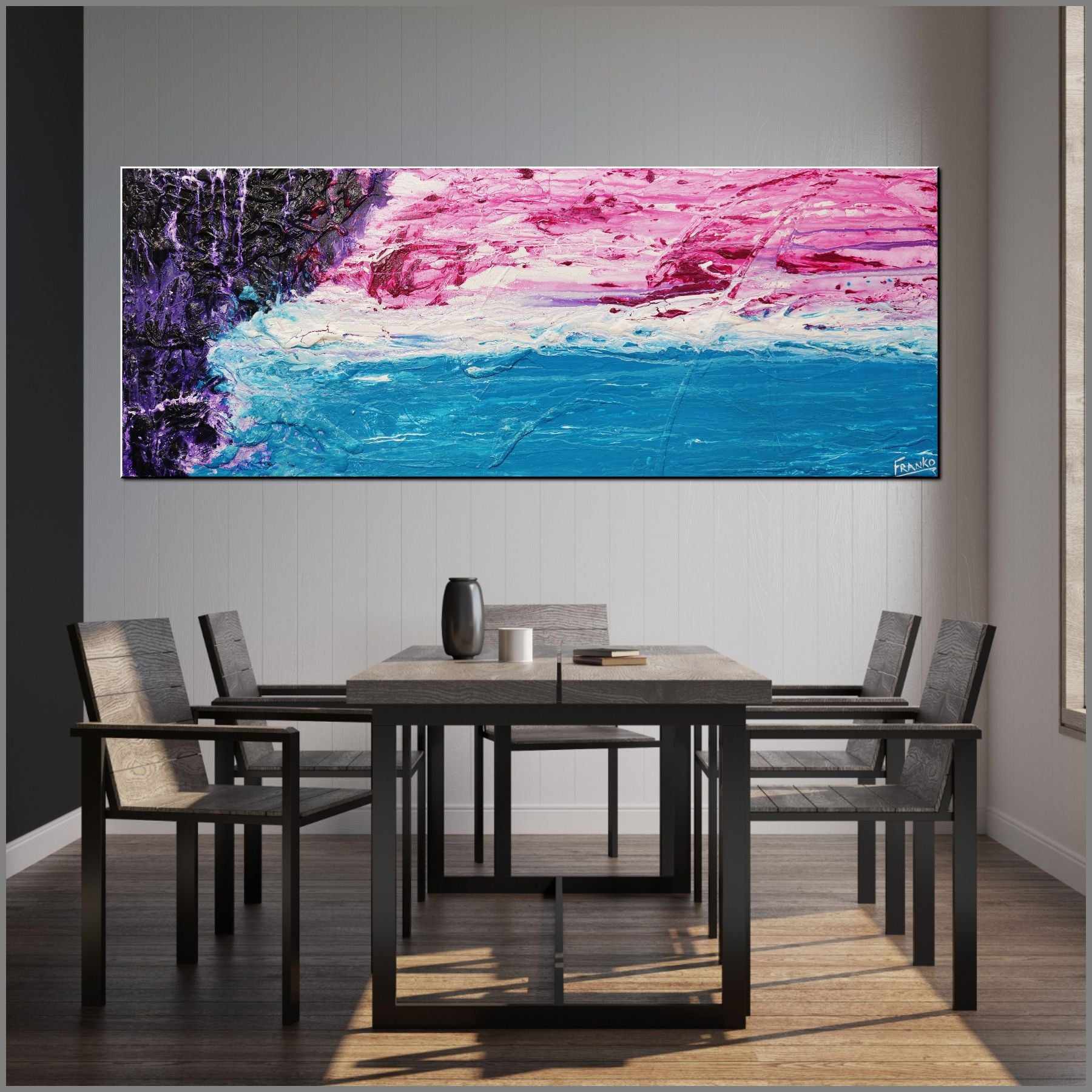 Don't Let Me Go 160cm x 60cm Blue Pink Purple Textured Abstract Painting (SOLD)-abstract-[Franko_Artist]-[The_Block]-[Dream_Homes]-[ideas]-[Grand_Designs]-[Art_Lover]-Franklin Art Studio