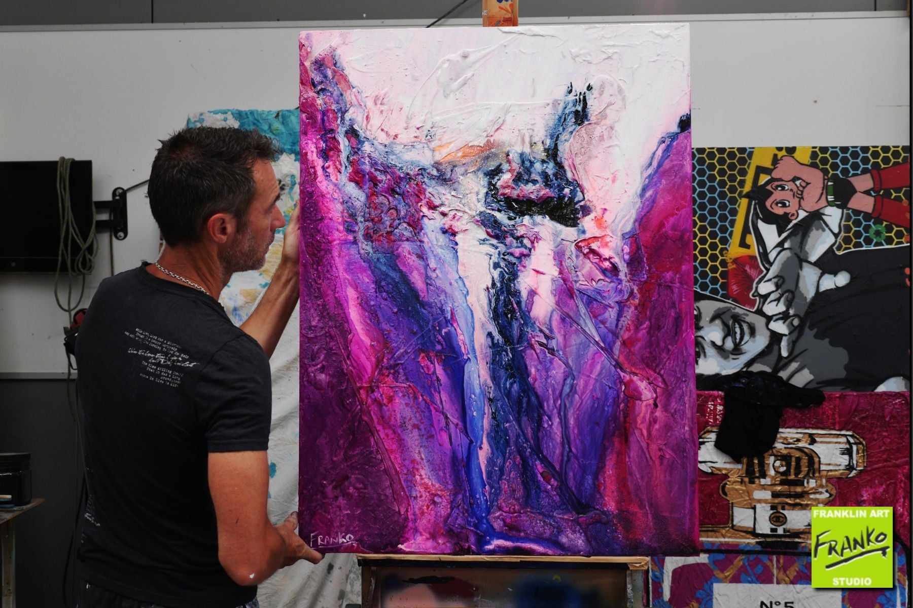 Drama 75cm x 100cm Purple Pink White Textured Abstract Painting (SOLD)-Abstract-[Franko_Artist]-[The_Block]-[Dream_Homes]-[ideas]- [Grand_Designs]-Franklin Art Studio
