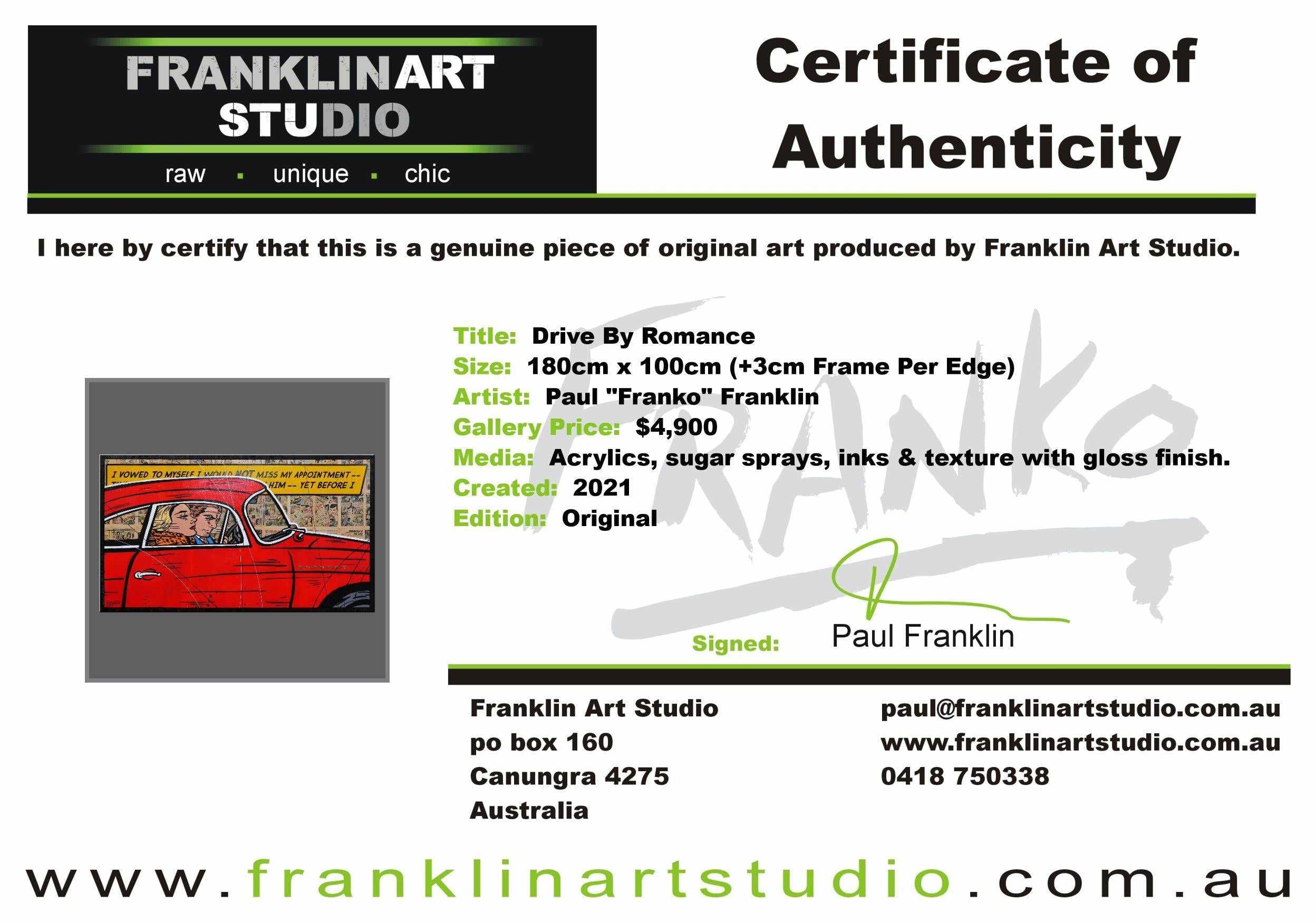 Drive By Romance 180cm x 100cm Porsche Comic Book Pages Urban Pop Art Painting With Custom Etched Frame (SOLD)-book club-[Franko_Artist]-[The_Block]-[Dream_Homes]-[ideas]- [Grand_Designs]-Franklin Art Studio