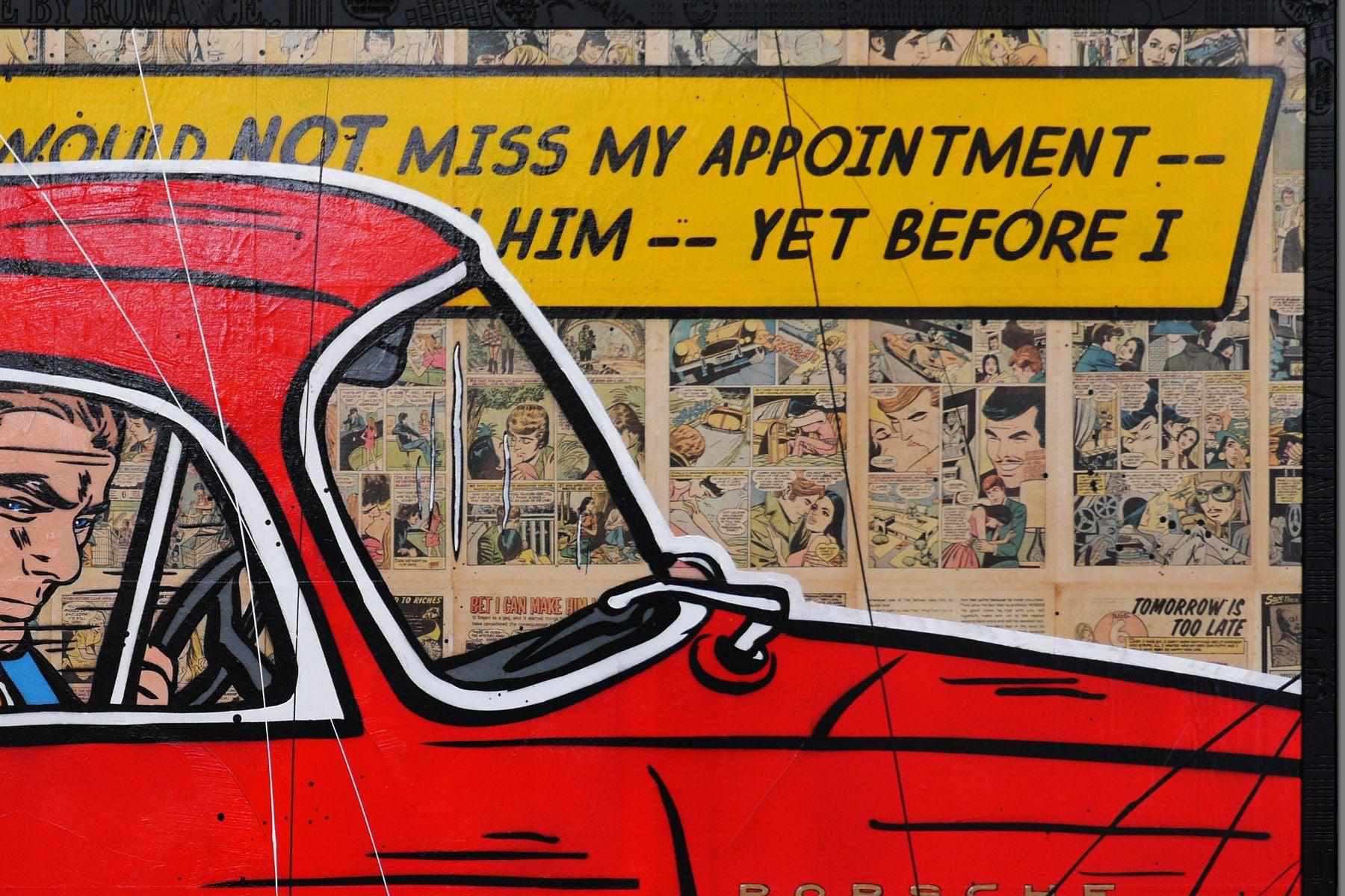 Drive By Romance 180cm x 100cm Porsche Comic Book Pages Urban Pop Art Painting With Custom Etched Frame (SOLD)