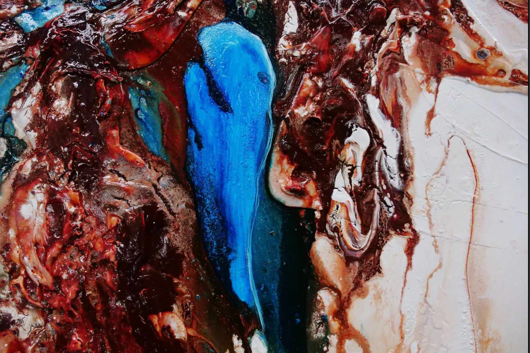 Dual Blue Atol 150cm x 150cm Blue White Orange Textured Abstract Painting (SOLD)