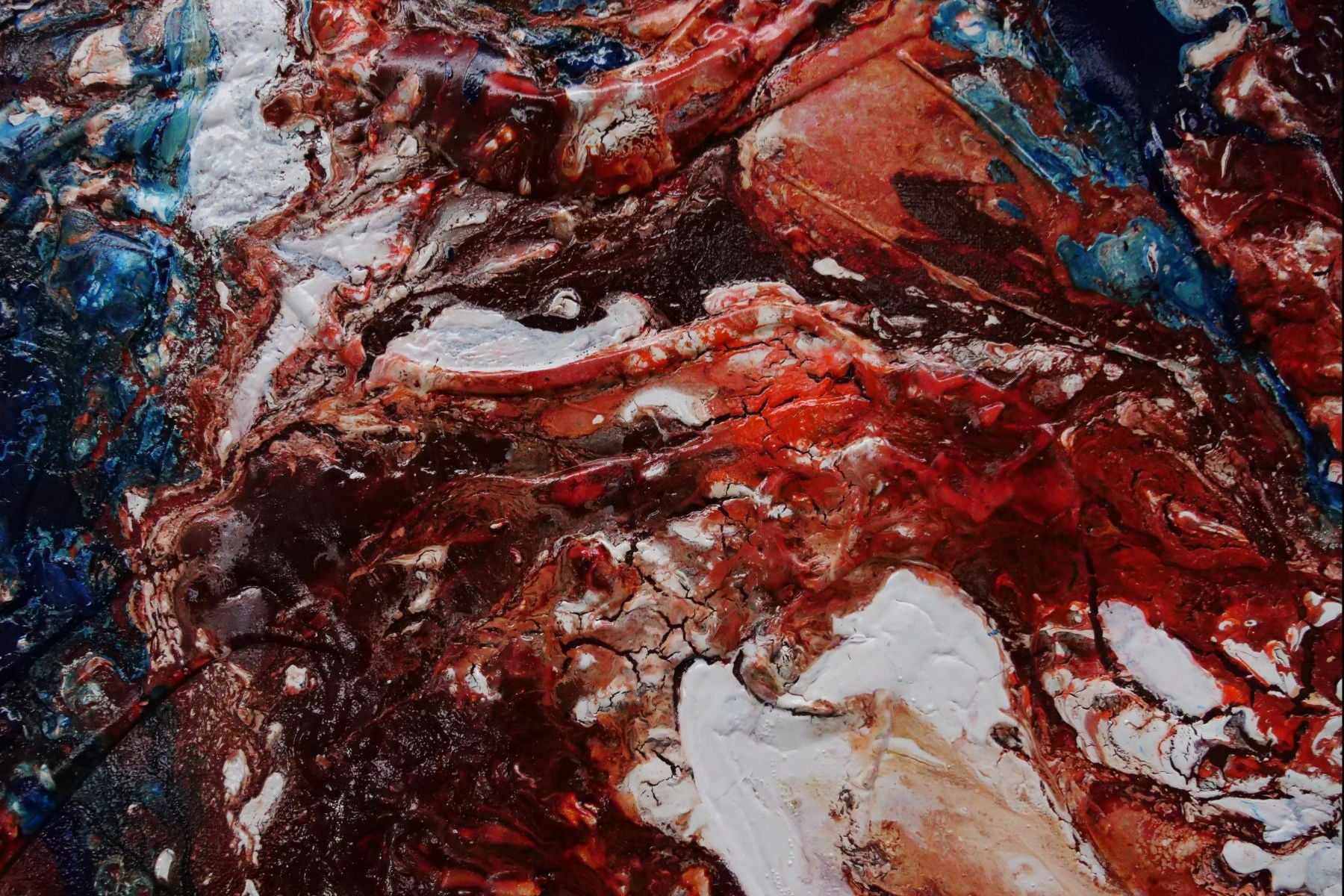 Dual Blue Atol 150cm x 150cm Blue White Orange Textured Abstract Painting (SOLD)