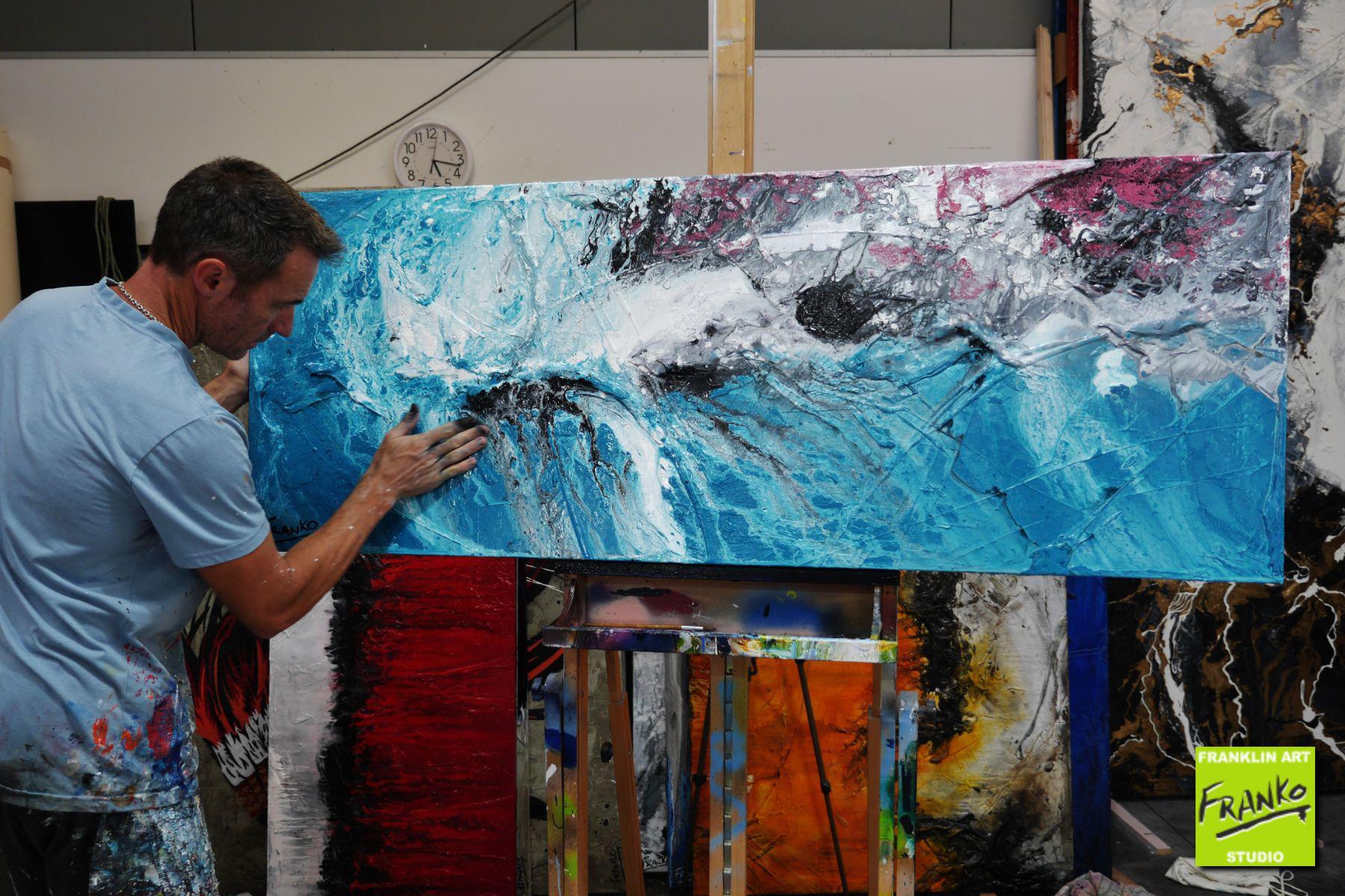 Dusky Teal 160cm x 60cm Teal Textured Abstract Painting (SOLD)-Abstract-[Franko_Artist]-[The_Block]-[Dream_Homes]-[ideas]- [Grand_Designs]-Franklin Art Studio