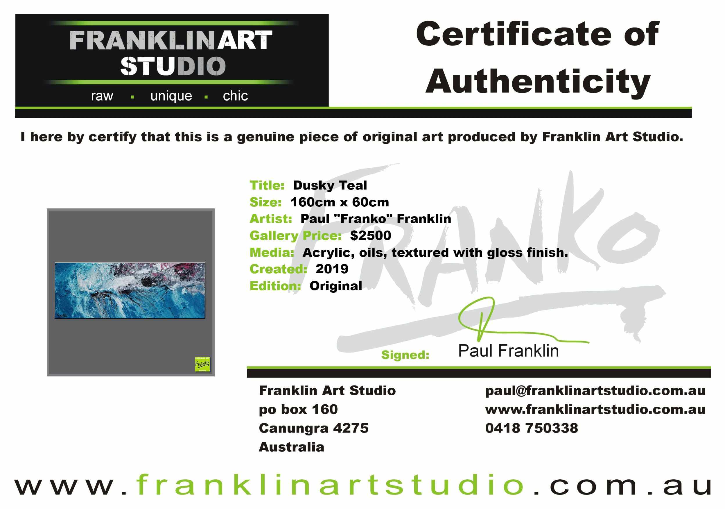 Dusky Teal 160cm x 60cm Teal Textured Abstract Painting (SOLD)-Abstract-[Franko_Artist]-[The_Block]-[Dream_Homes]-[ideas]-[Grand_Designs]-[Art_Lover]-Franklin Art Studio