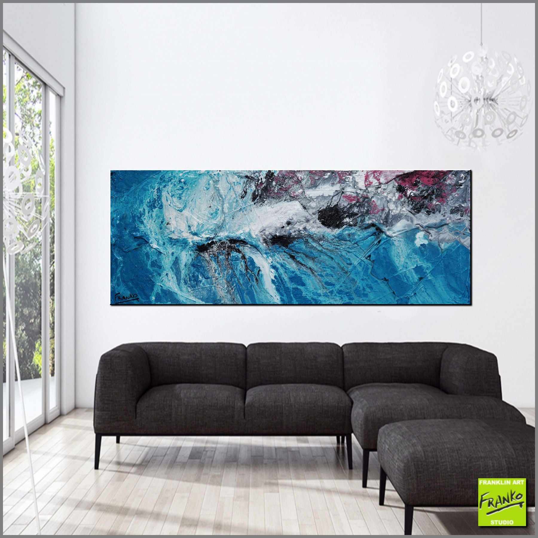 Dusky Teal 160cm x 60cm Teal Textured Abstract Painting (SOLD)-Abstract-[Franko_Artist]-[Australian_artist]-[Gold_Coast]-[Brisbane]-[modern]-[contemporary]-[original]-[Large_artwork]-[The_Block]-[Dream_Homes]-[ideas]-[Grand_Designs]-[Art_Lover]-Franklin Art Studio