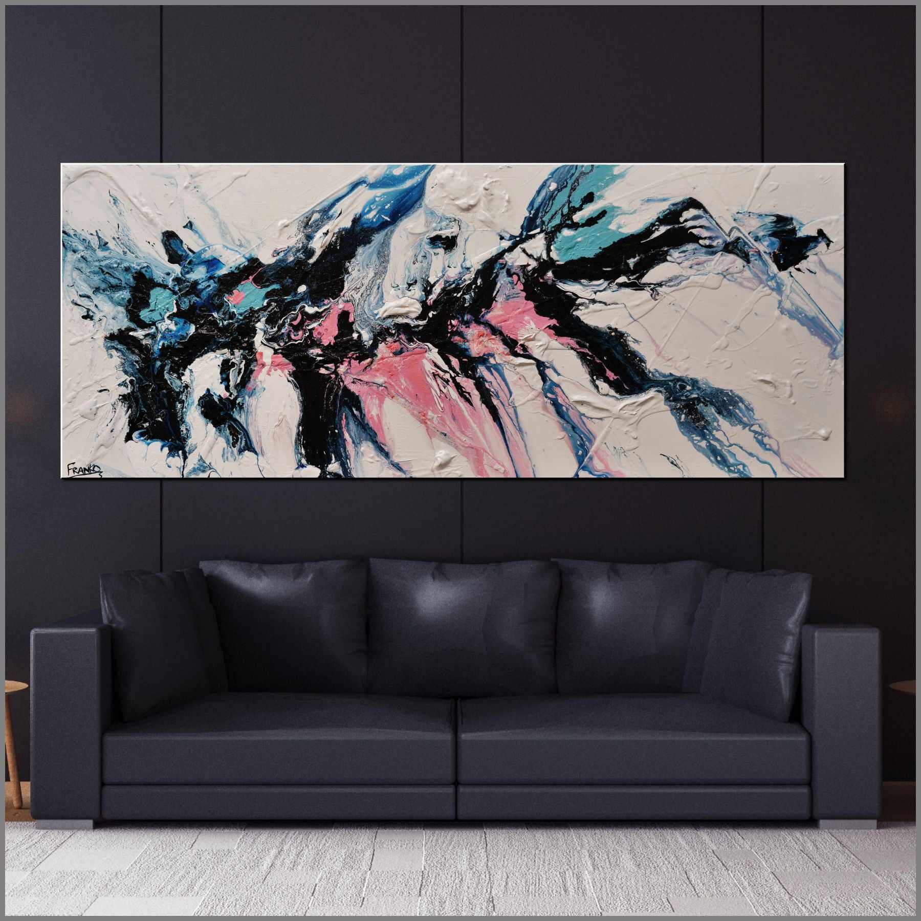 Dusty Midnight 200cm x 80cm White Pink Navy Textured Abstract Painting (SOLD)-Abstract-[Franko_Artist]-[Australian_artist]-[Gold_Coast]-[Brisbane]-[modern]-[contemporary]-[original]-[Large_artwork]-[The_Block]-[Dream_Homes]-[ideas]-[Grand_Designs]-[Art_Lover]-Franklin Art Studio