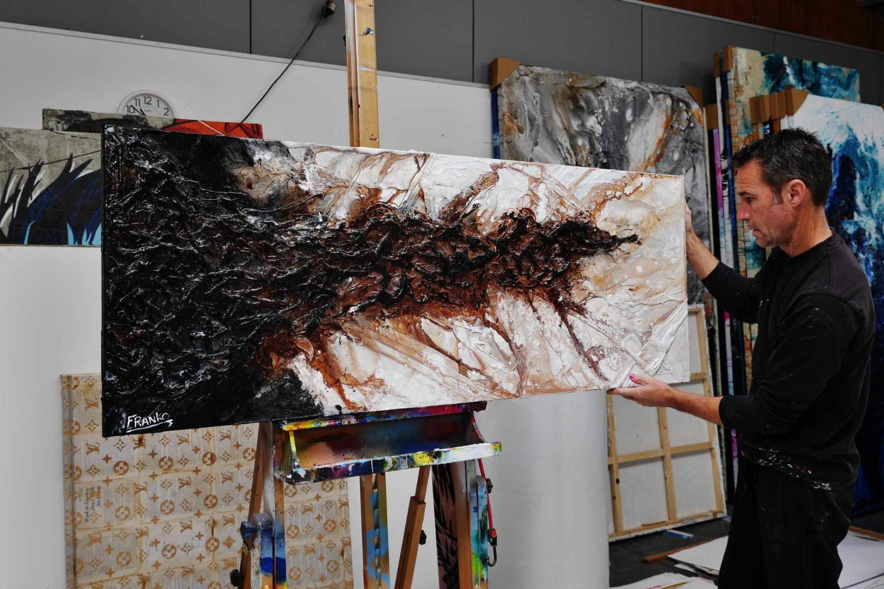 Earth 160cm x 60cm Blue Brown Textured Abstract Painting (SOLD)-Abstract-[Franko_Artist]-[The_Block]-[Dream_Homes]-[ideas]- [Grand_Designs]-Franklin Art Studio