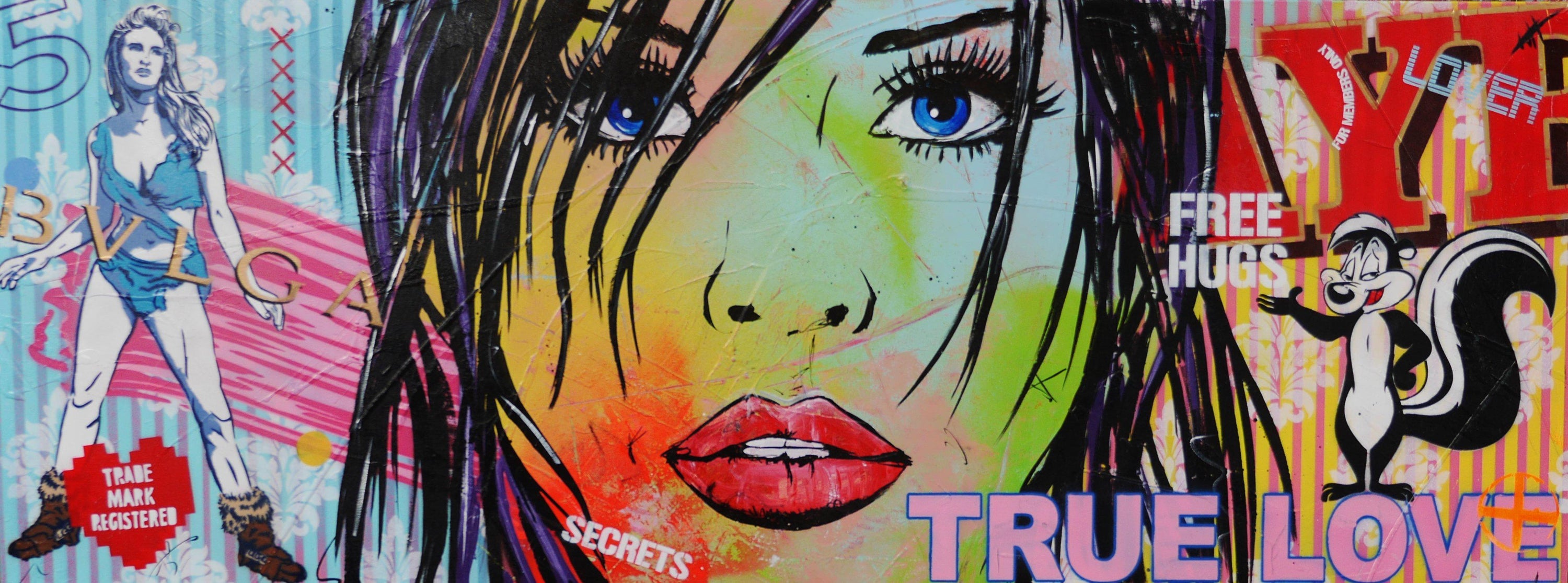 Echoes 160cm x 60cm Gorgeous girl Pop Art Painting (SOLD)-urban pop-[Franko_Artist]-[Australian_artist]-[Gold_Coast]-[Brisbane]-[modern]-[contemporary]-[original]-[Large_artwork]-Franklin Art Studio