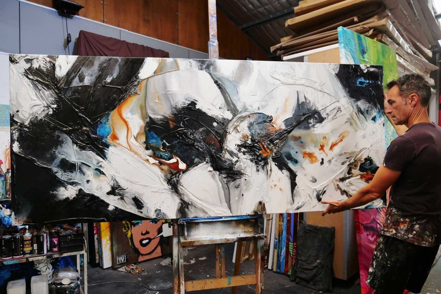 Elevation 240cm x 100cm Black White Rust Textured Abstract Painting (SOLD)-Abstract-[Franko_Artist]-[The_Block]-[Dream_Homes]-[ideas]- [Grand_Designs]-Franklin Art Studio