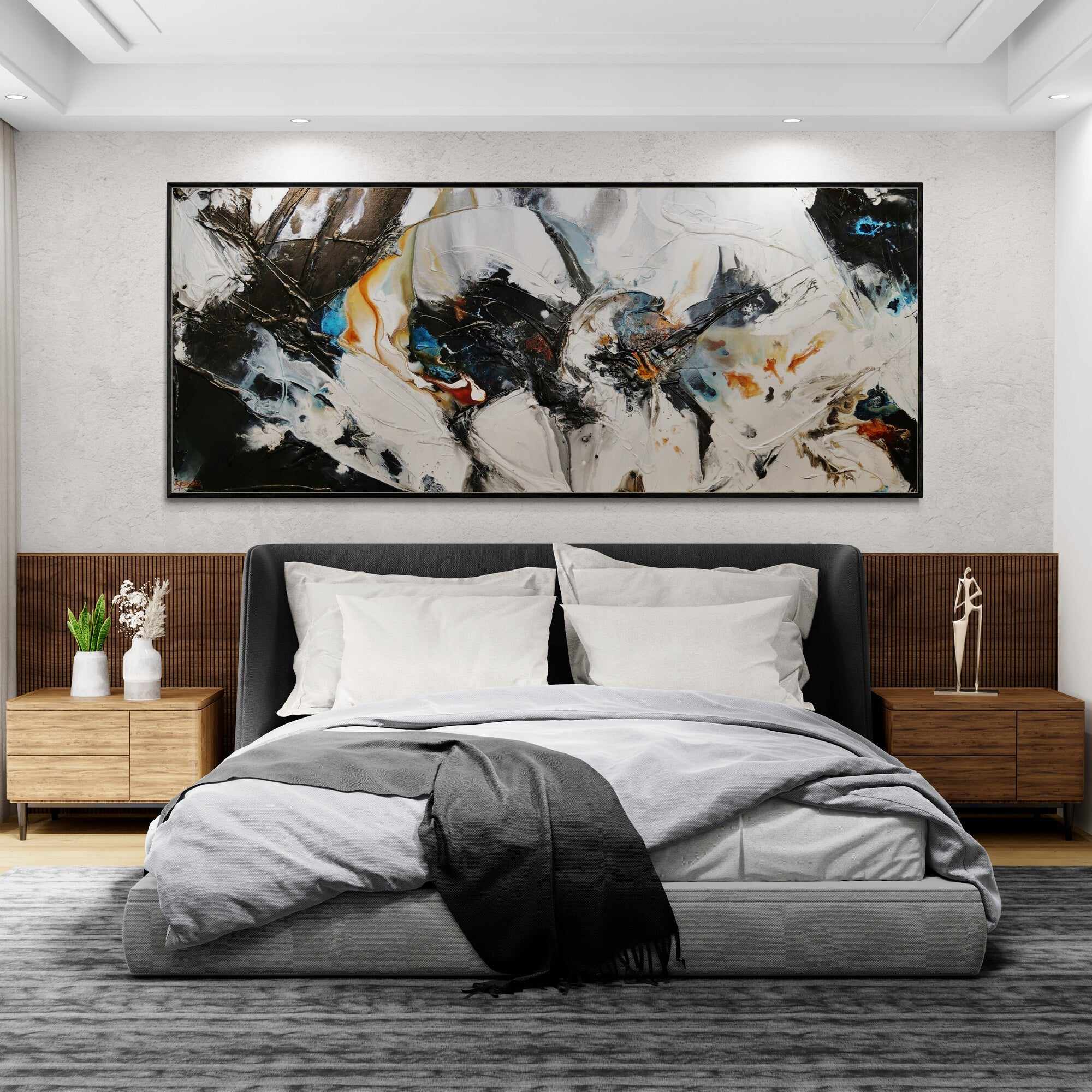 Elevation 240cm x 100cm Black White Rust Textured Abstract Painting (SOLD)-Abstract-[Franko_Artist]-[The_Block]-[Dream_Homes]-[ideas]-[Grand_Designs]-[Art_Lover]-Franklin Art Studio