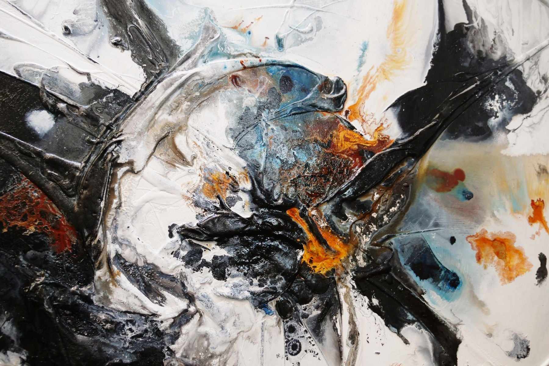 Elevation 240cm x 100cm Black White Rust Textured Abstract Painting (SOLD)