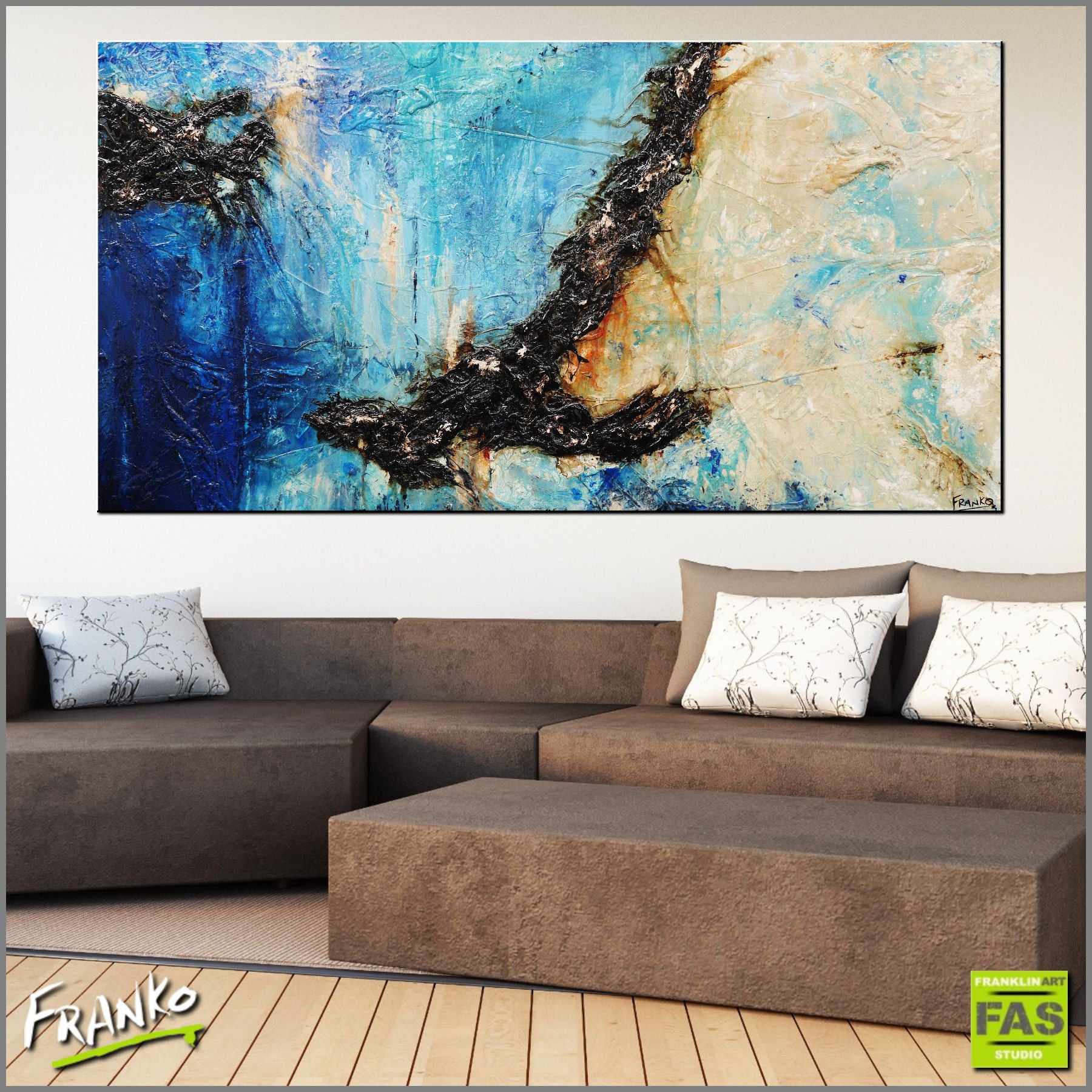 Evolution 190cm x 100cm Blue Creme Abstract Painting (SOLD)-Abstract-[Franko_Artist]-[Australian_artist]-[Gold_Coast]-[Brisbane]-[modern]-[contemporary]-[original]-[Large_artwork]-[The_Block]-[Dream_Homes]-[ideas]-[Grand_Designs]-[Art_Lover]-Franklin Art Studio