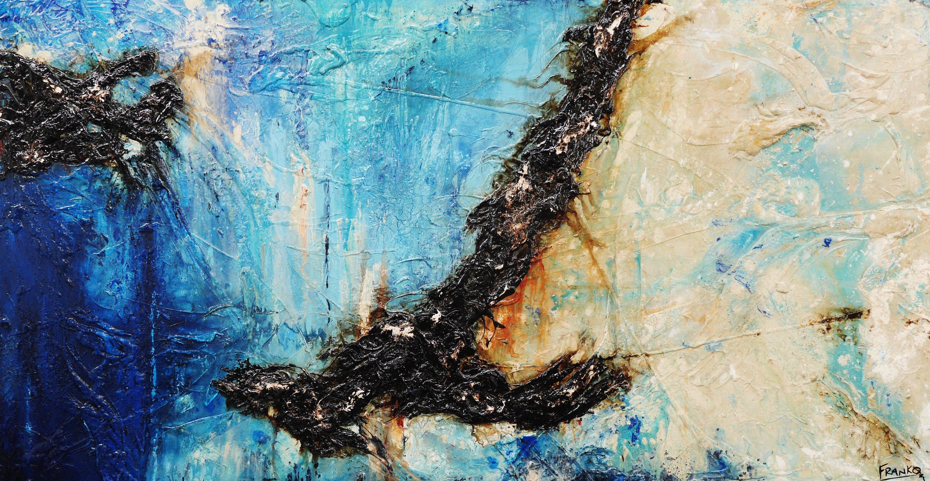 Evolution 190cm x 100cm Blue Creme Abstract Painting (SOLD)-Abstract-[Franko_Artist]-[Australian_artist]-[Gold_Coast]-[Brisbane]-[modern]-[contemporary]-[original]-[Large_artwork]-Franklin Art Studio