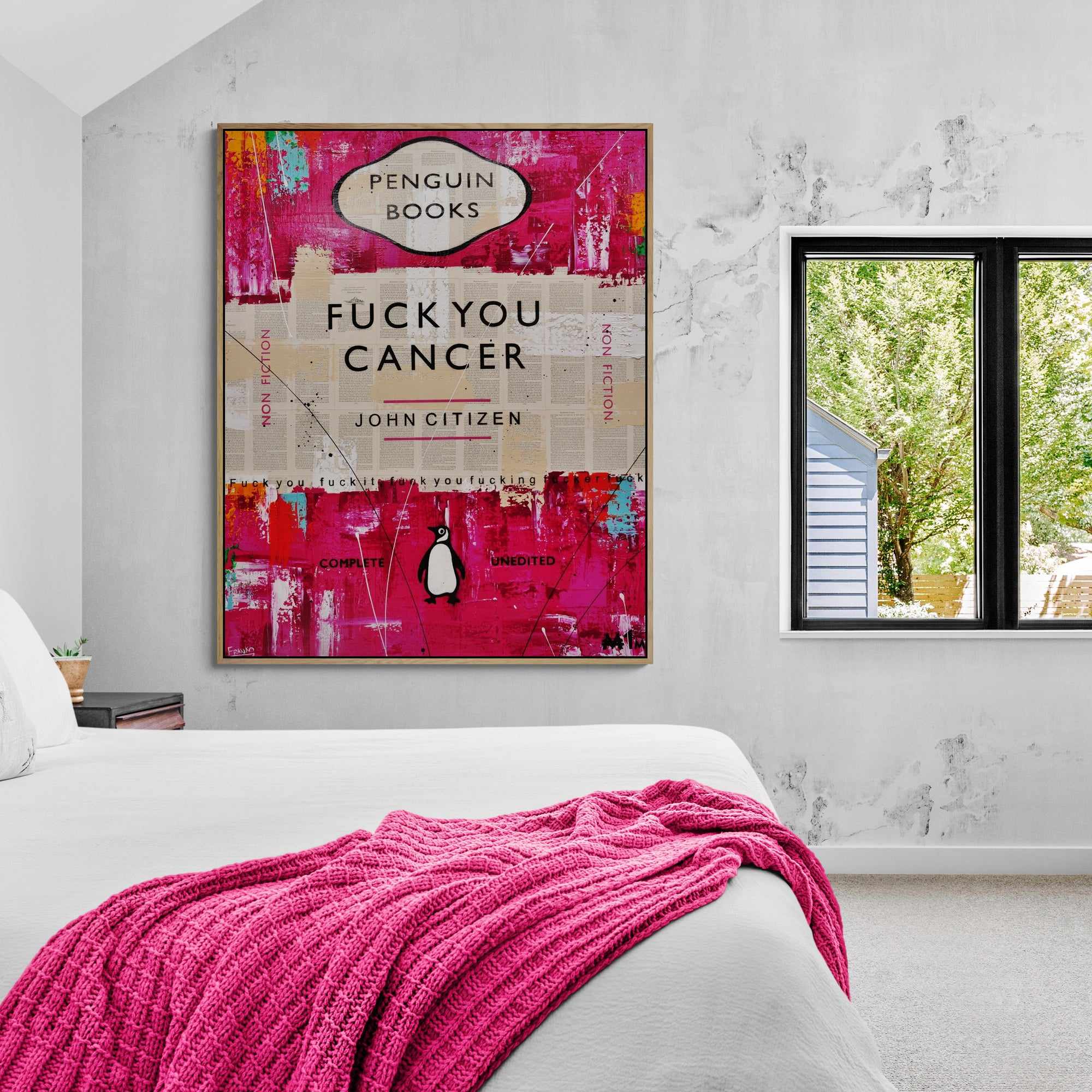 F.U. Cancer 120cm x 150cm Fuck You Cancer Urban Pop Book Club Painting (SOLD)-book club-[Franko_Artist]-[Australian_artist]-[Gold_Coast]-[Brisbane]-[modern]-[contemporary]-[original]-[Large_artwork]-[The_Block]-[Dream_Homes]-[ideas]-[Grand_Designs]-[Art_Lover]-Franklin Art Studio