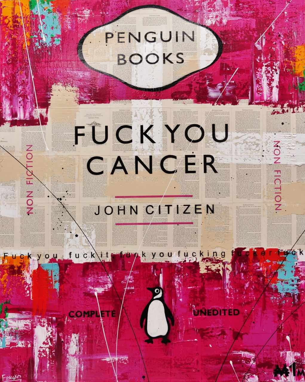F.U. Cancer 120cm x 150cm Fuck You Cancer Urban Pop Book Club Painting (SOLD)-book club-[Franko_Artist]-[Australian_artist]-[Gold_Coast]-[Brisbane]-[modern]-[contemporary]-[original]-[Large_artwork]-Franklin Art Studio