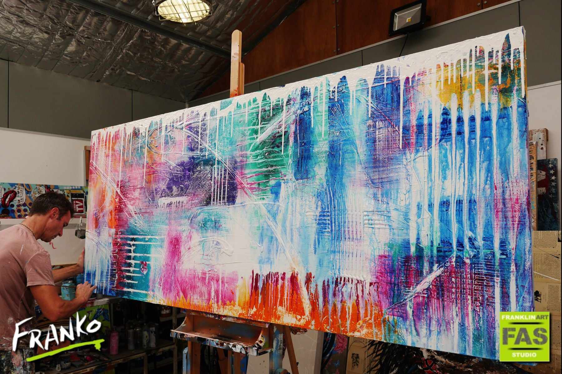 Factor 10 Grunge 240cm x 100cm Colourful Abstract Painting (SOLD)-Abstract-[Franko_Artist]-[The_Block]-[Dream_Homes]-[ideas]- [Grand_Designs]-Franklin Art Studio