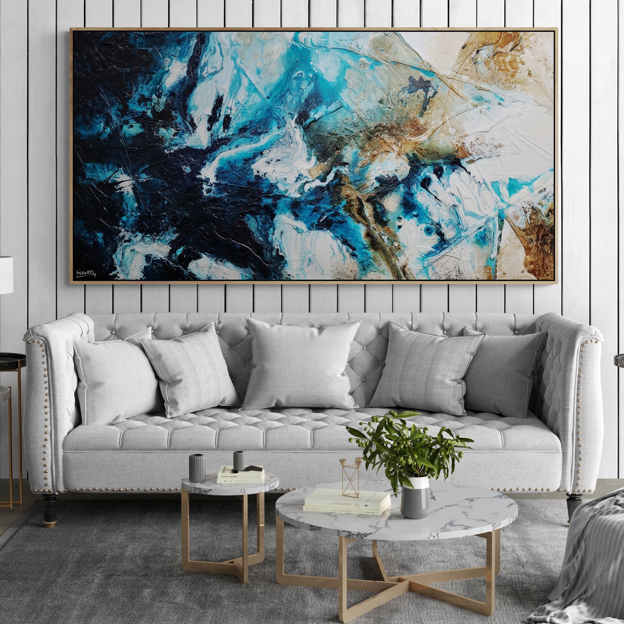 Southern Honey 190cm x 100cm Black Teal White Textured Abstract Painting (SOLD)-Abstract-[Franko_Artist]-[The_Block]-[Dream_Homes]-[ideas]-[Grand_Designs]-[Art_Lover]-Franklin Art Studio