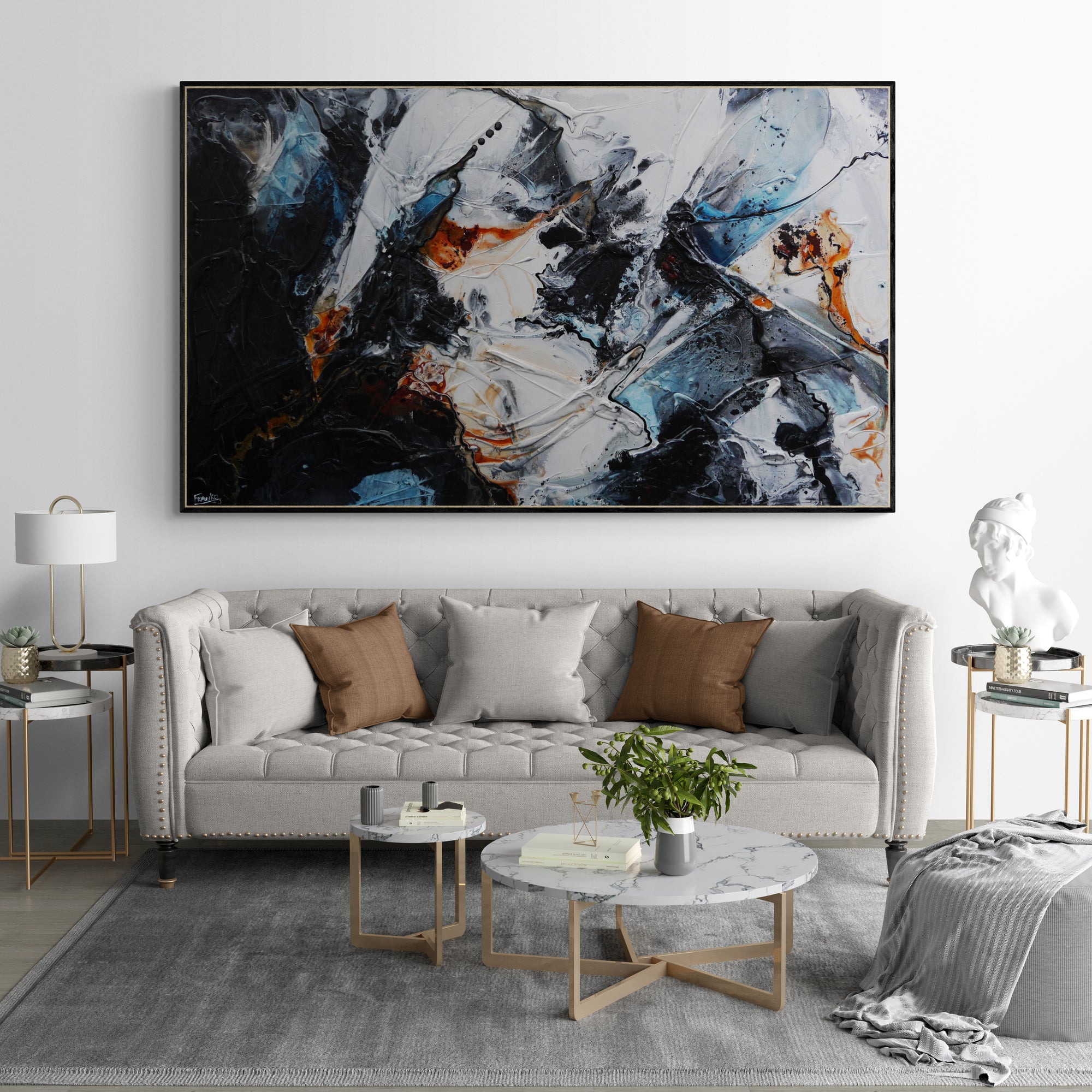 Midnight Slate 200cm x 120cm Blue Grey Rust White Textured Abstract Painting (SOLD)-Abstract-[Franko_Artist]-[The_Block]-[Dream_Homes]-[ideas]-[Grand_Designs]-[Art_Lover]-Franklin Art Studio