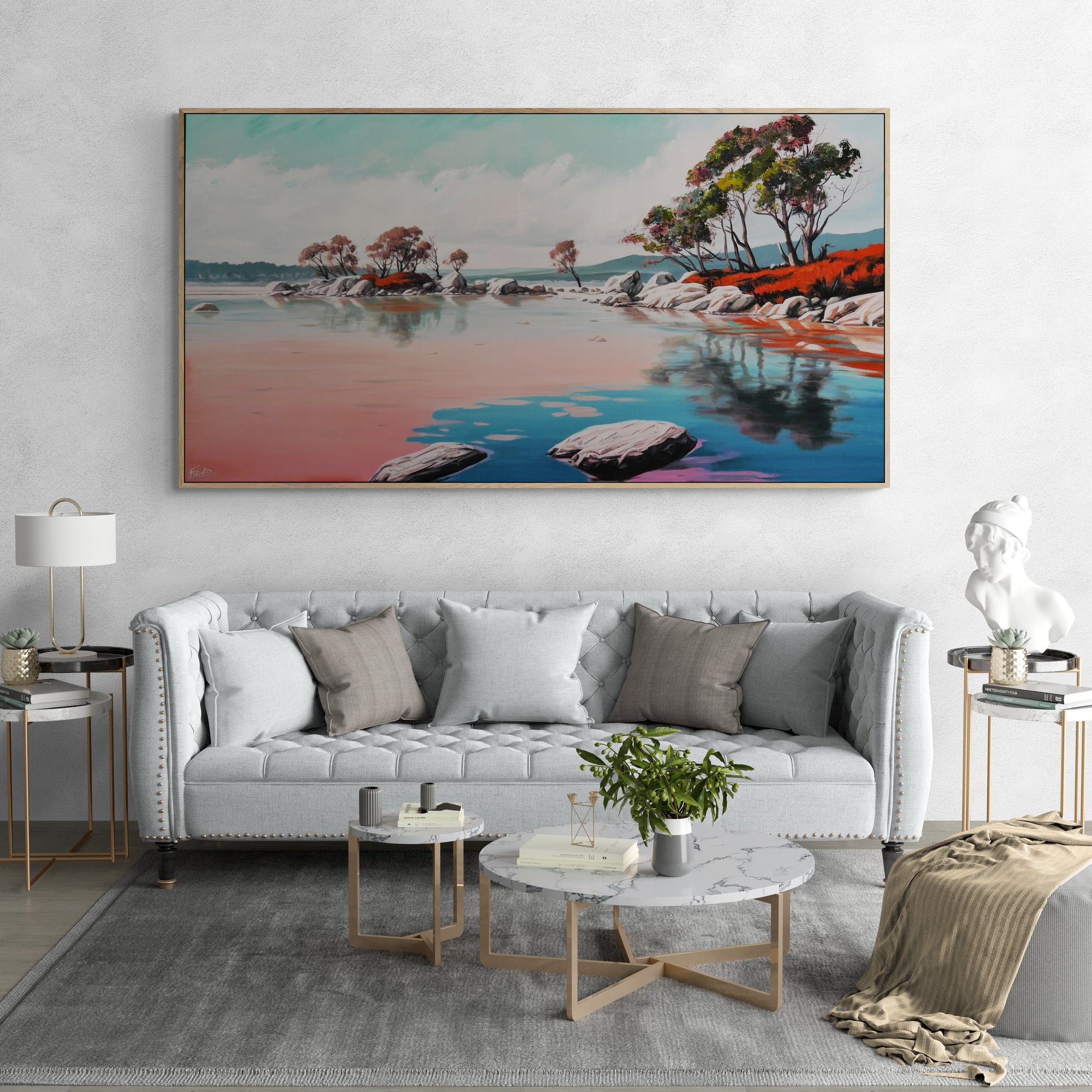 Tranquility Bay 190cm x 100cm Framed Neutral Palate Australian Landscape Abstract Painting (SOLD)-Abstract-[Franko_Artist]-[Australian_artist]-[Gold_Coast]-[Brisbane]-[modern]-[contemporary]-[original]-[Large_artwork]-[The_Block]-[Dream_Homes]-[ideas]-[Grand_Designs]-[Art_Lover]-Franklin Art Studio