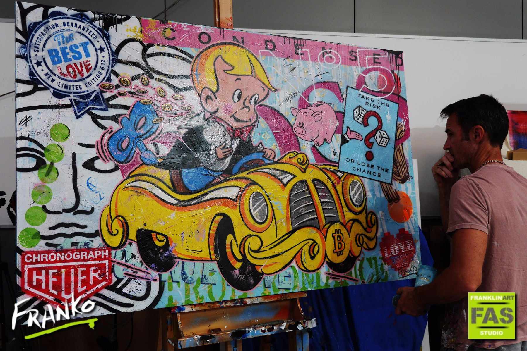 Fast Getaway 160cm x 100cm Richie Rich Bitcoin (SOLD)-bitcoin themed-[Franko]-[Australian]-[Popular]-[Best Selling]-Franklin Art Studio