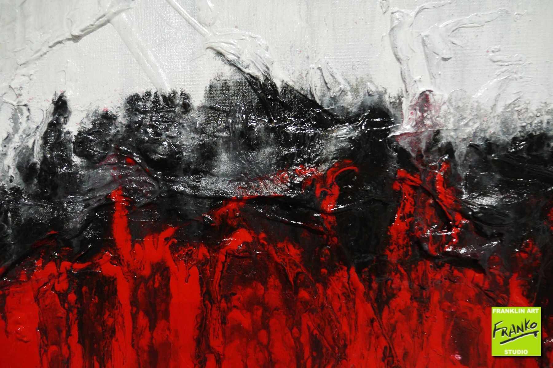 Flaming Red 160cm x 60cm White Red Black Textured Abstract Painting (SOLD)